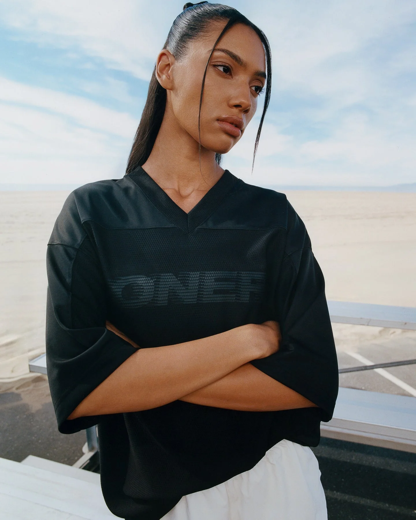 Oversized V Neck T-Shirt with Oner Graphic | Black - Image 2