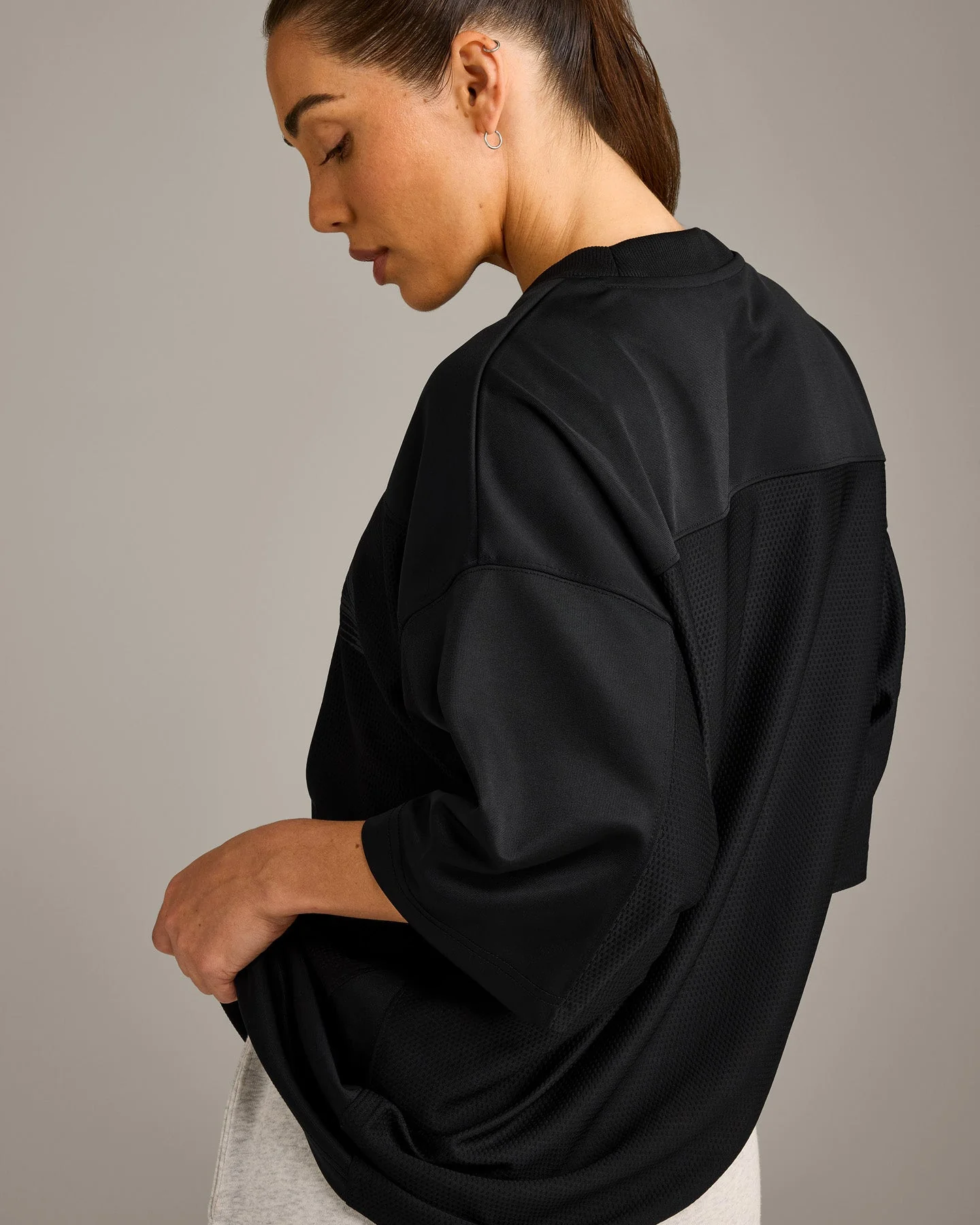 Oversized V Neck T-Shirt with Oner Graphic | Black - Image 5