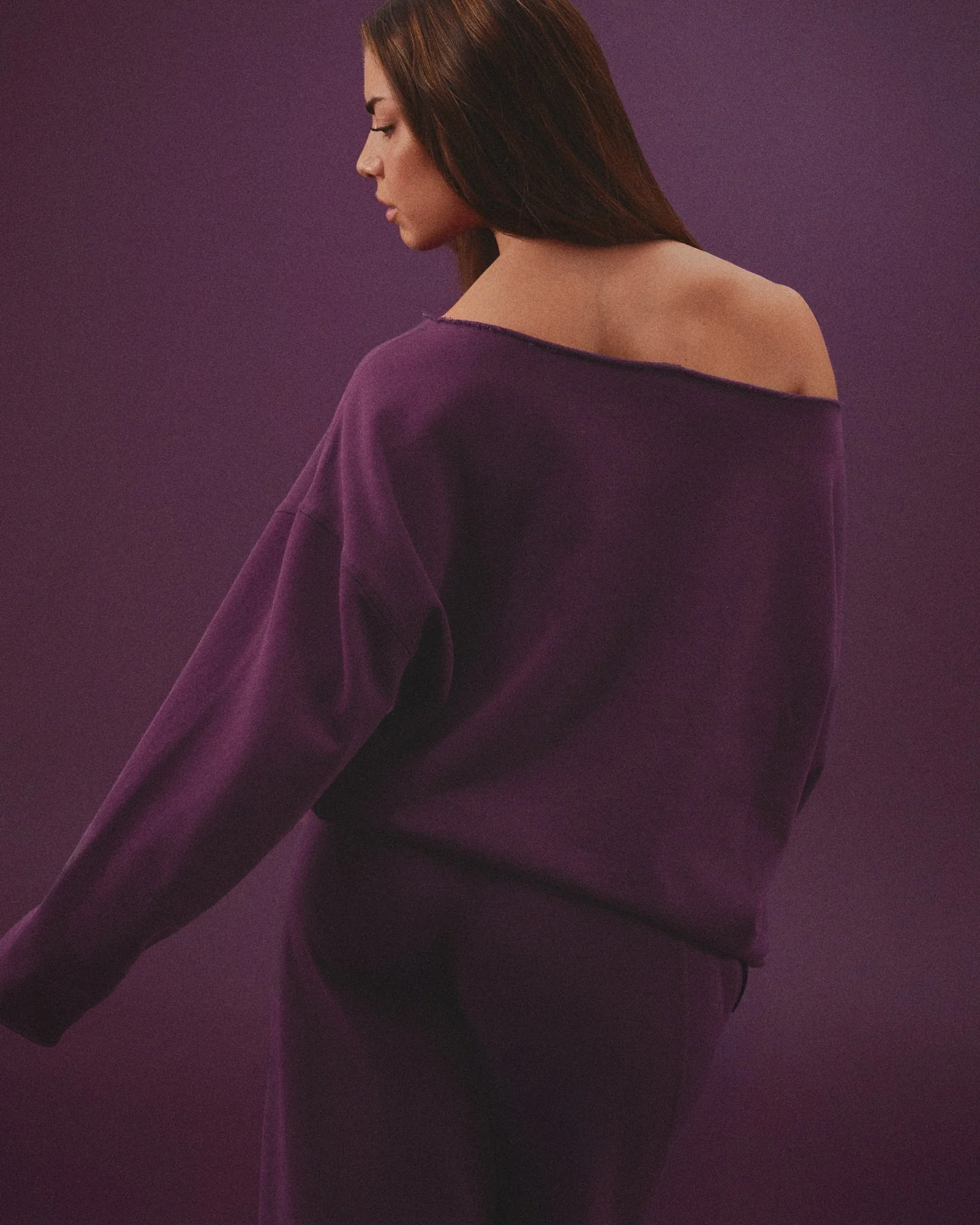 Raw Cut Lounge Off-The-Shoulder Sweatshirt | Washed Blackberry Purple - Image 2