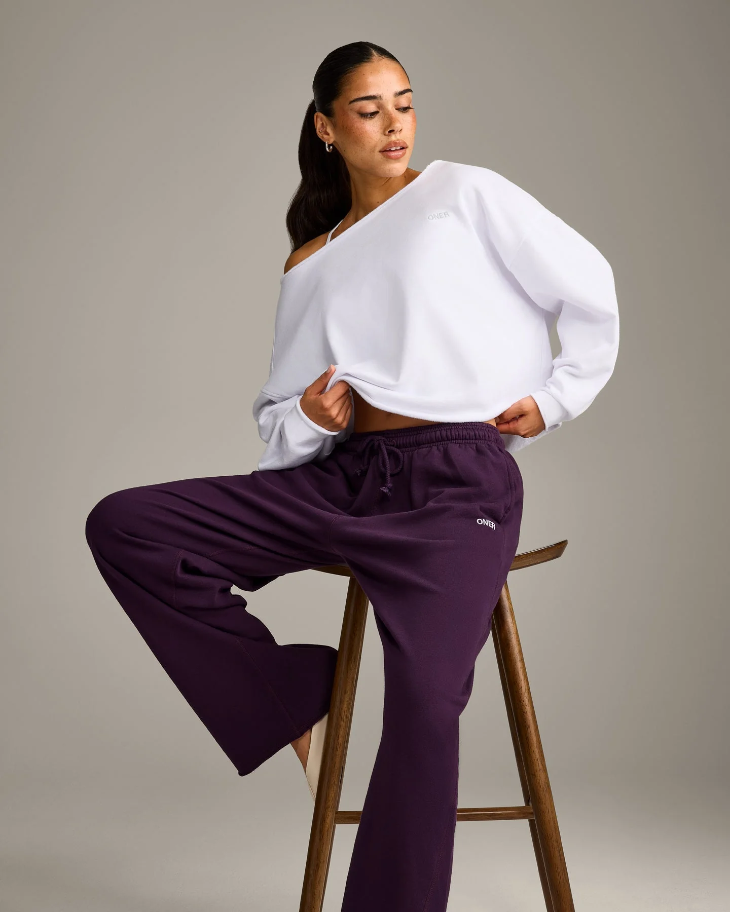 Raw Cut Lounge Off-The-Shoulder Sweatshirt | White - Image 6