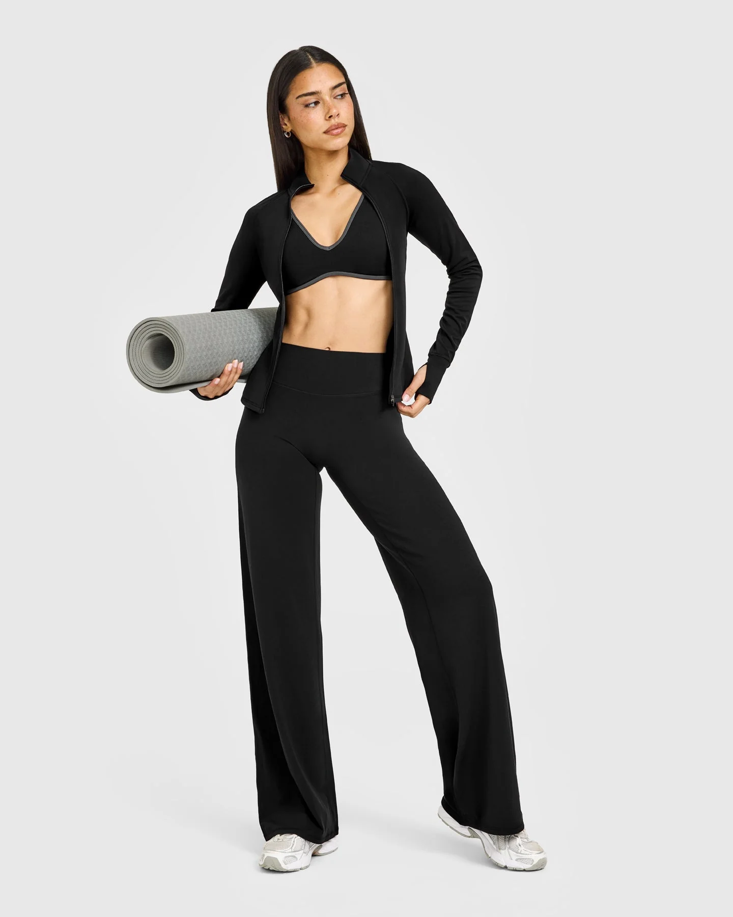 SoftMotion™ Contrast Scoop Back Bralette with White Logo | Black - Image 3