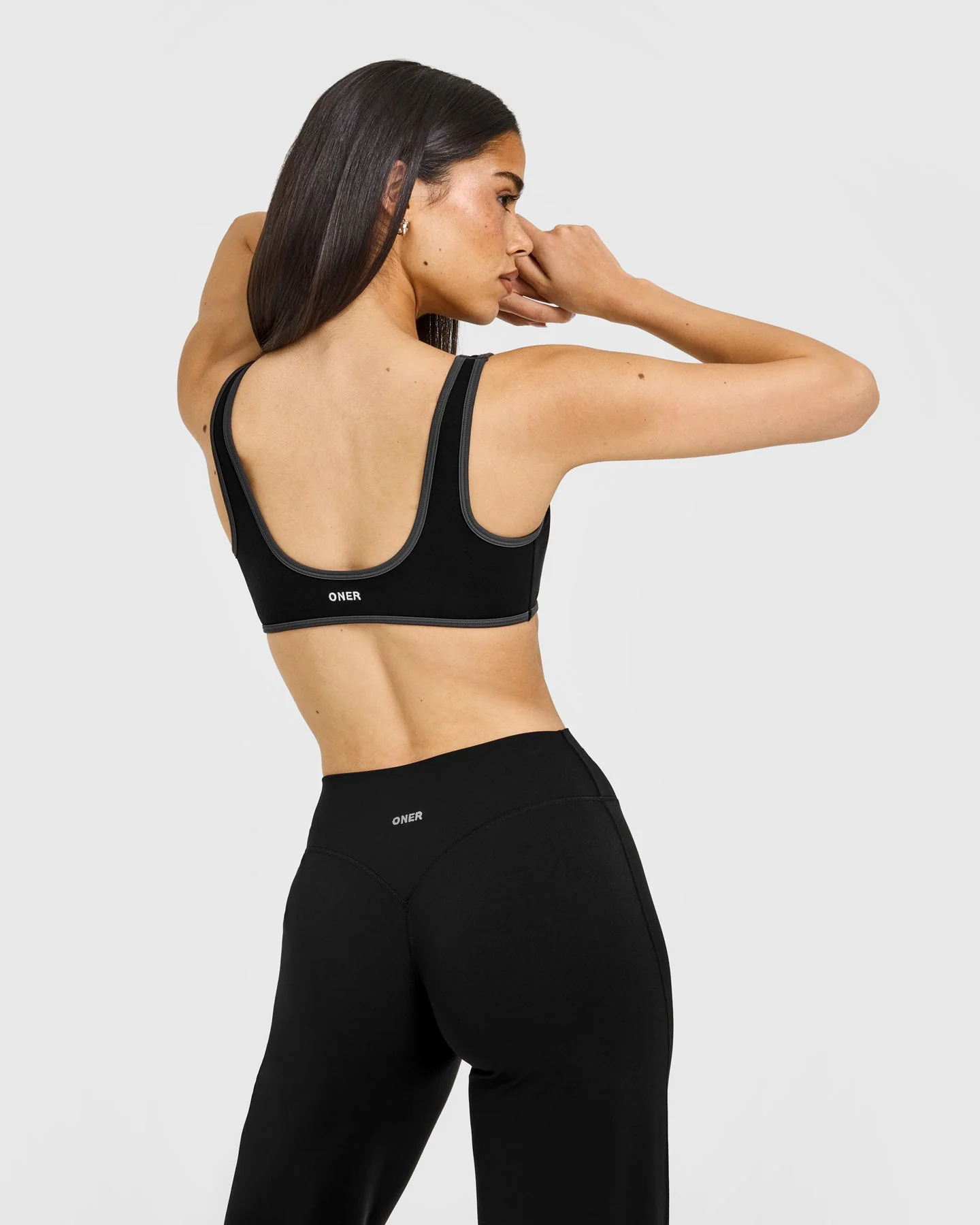 SoftMotion™ Contrast Scoop Back Bralette with White Logo | Black - Image 6