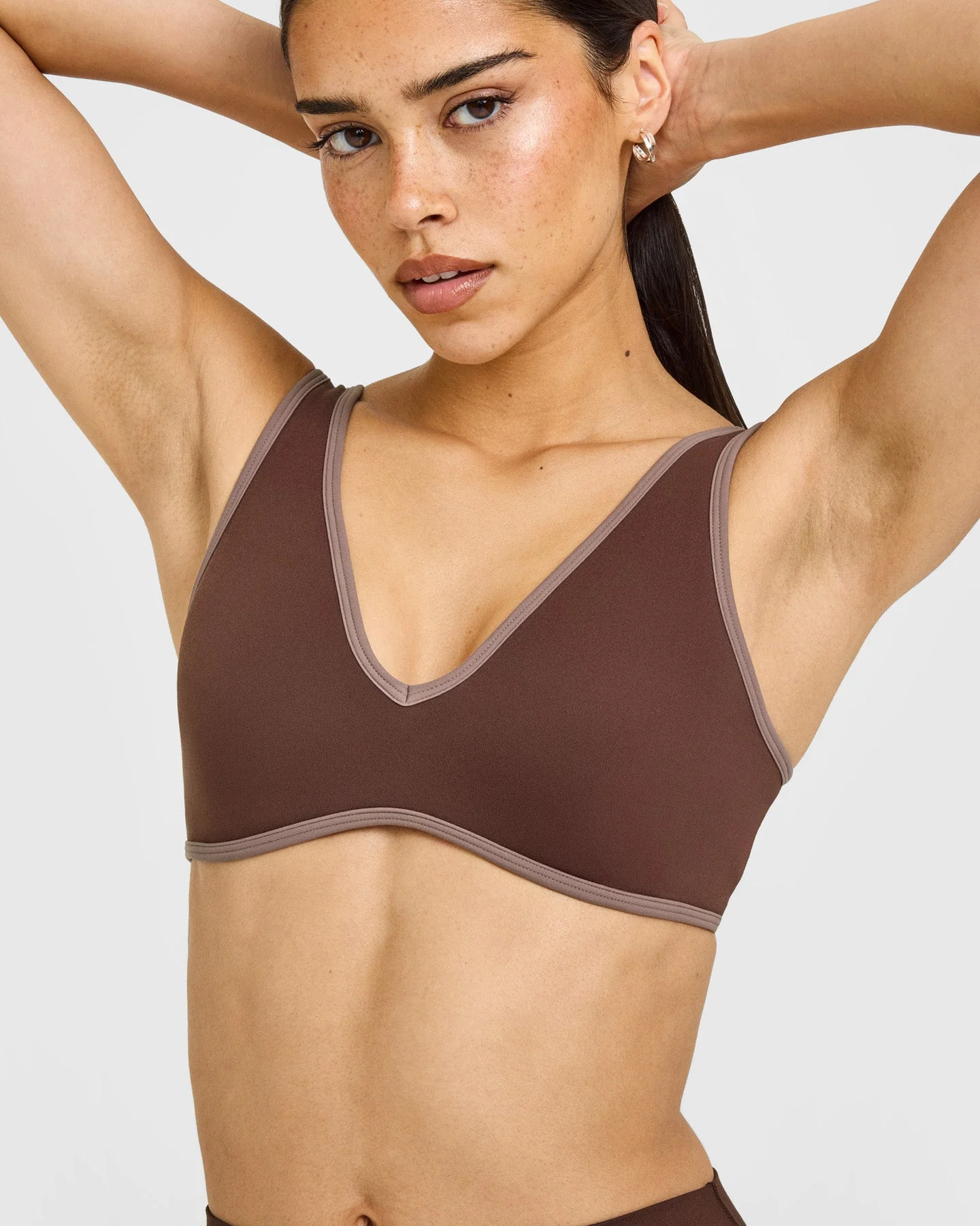 SoftMotion™ Contrast Scoop Back Bralette with White Logo | Espresso Brown - Image 4