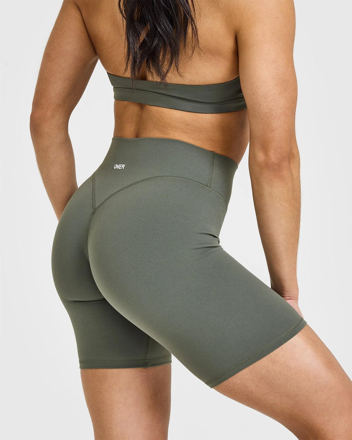 SoftMotion™ Cycling Shorts 8" with White Logo | Dark Khaki - Image 4