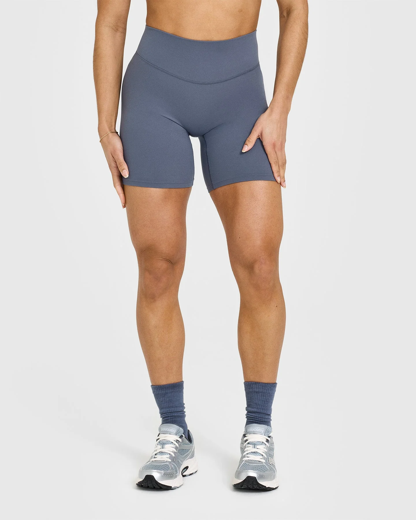 SoftMotion™ Cycling Shorts 8" with White Logo | Granite Blue - Image 2