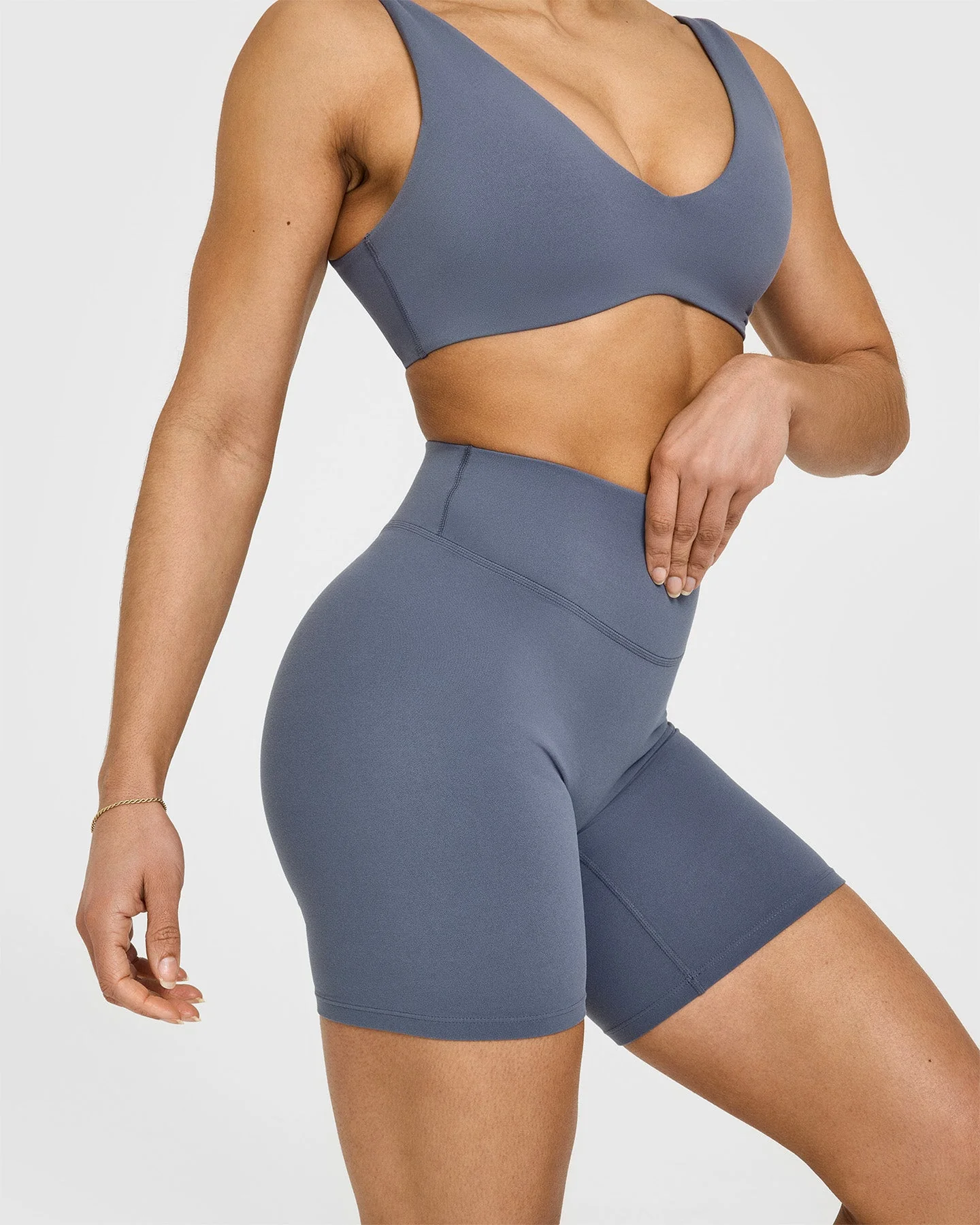 SoftMotion™ Cycling Shorts 8" with White Logo | Granite Blue - Image 4