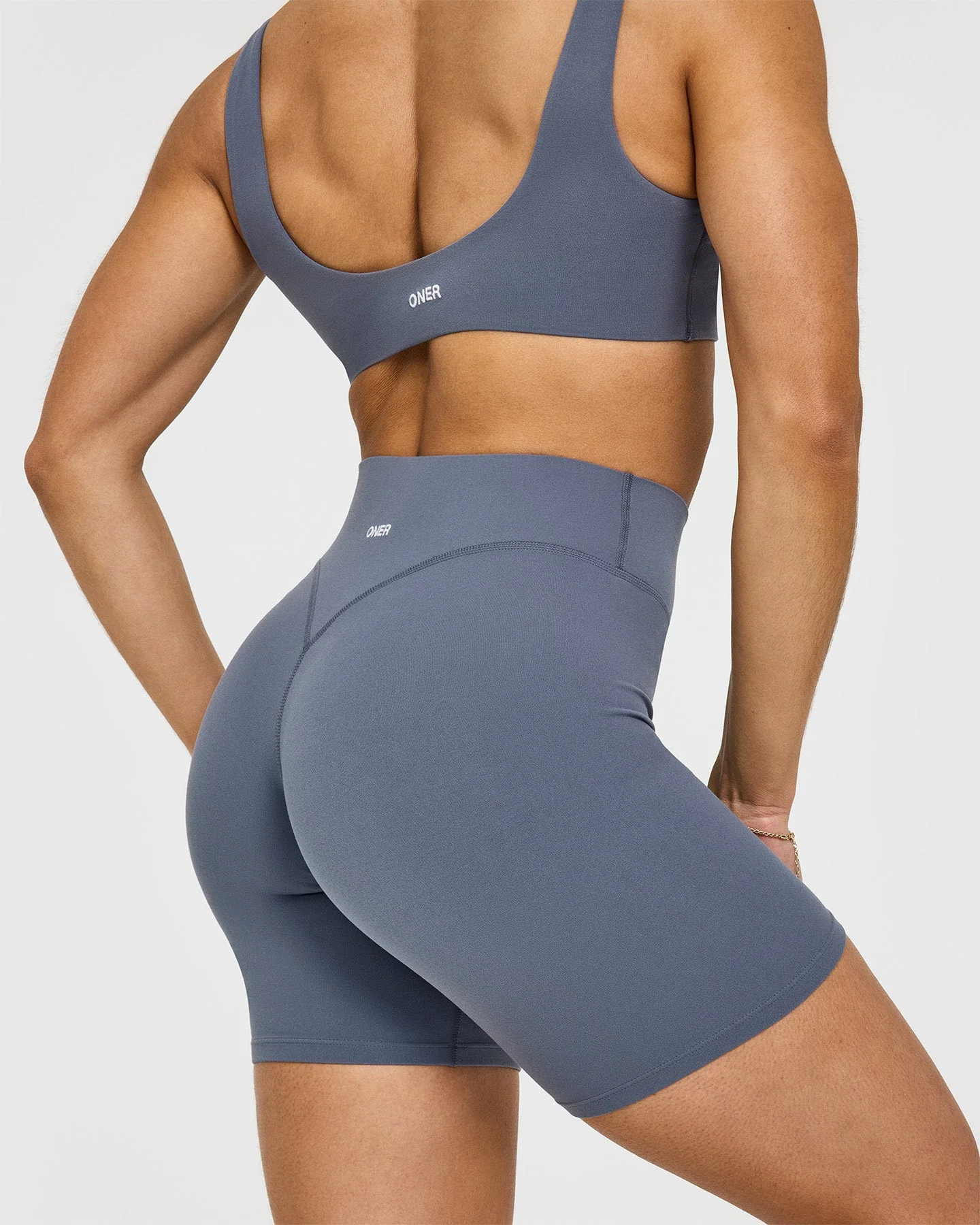 SoftMotion™ Cycling Shorts 8" with White Logo | Granite Blue - Image 5