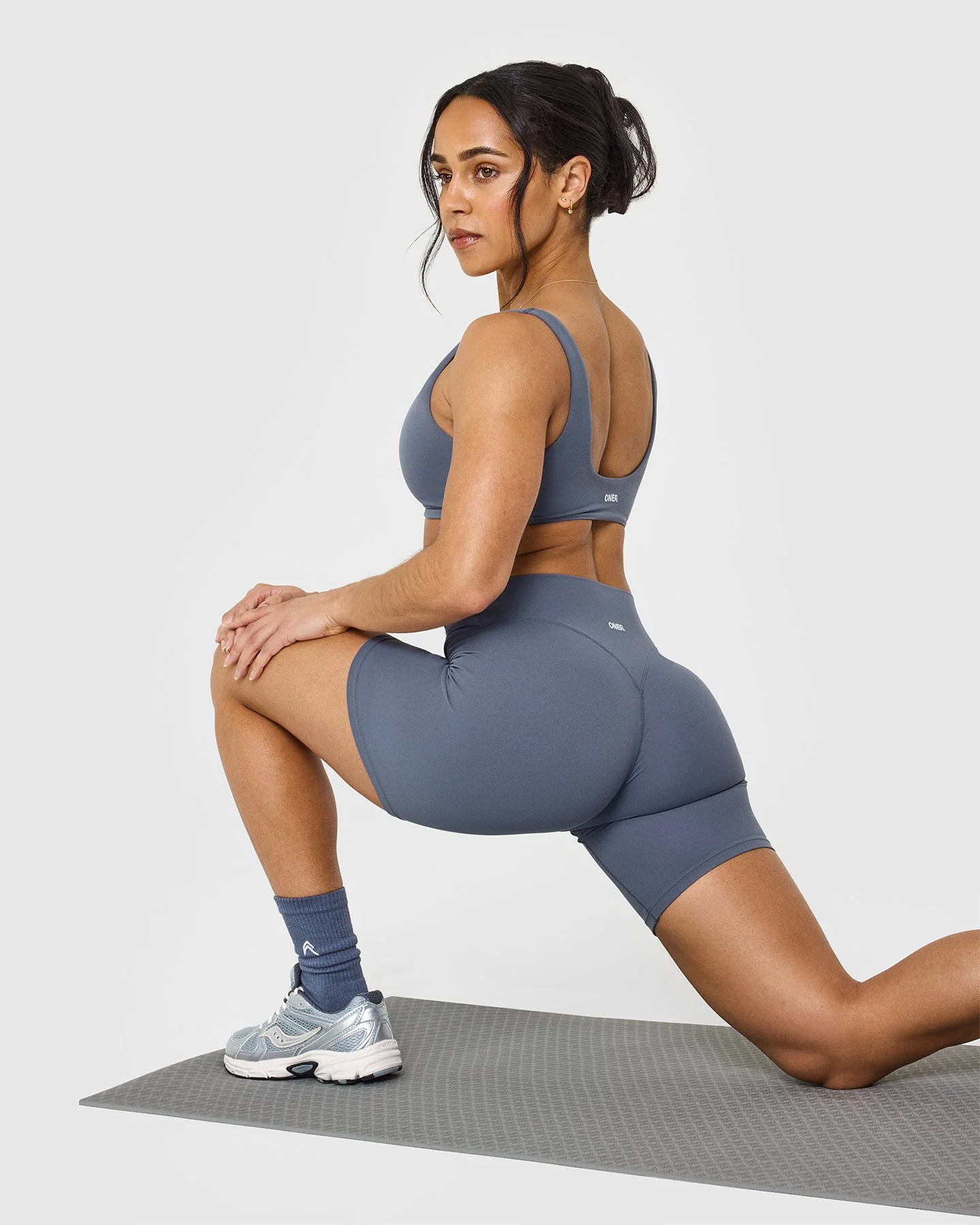 SoftMotion™ Cycling Shorts 8" with White Logo | Granite Blue - Image 6