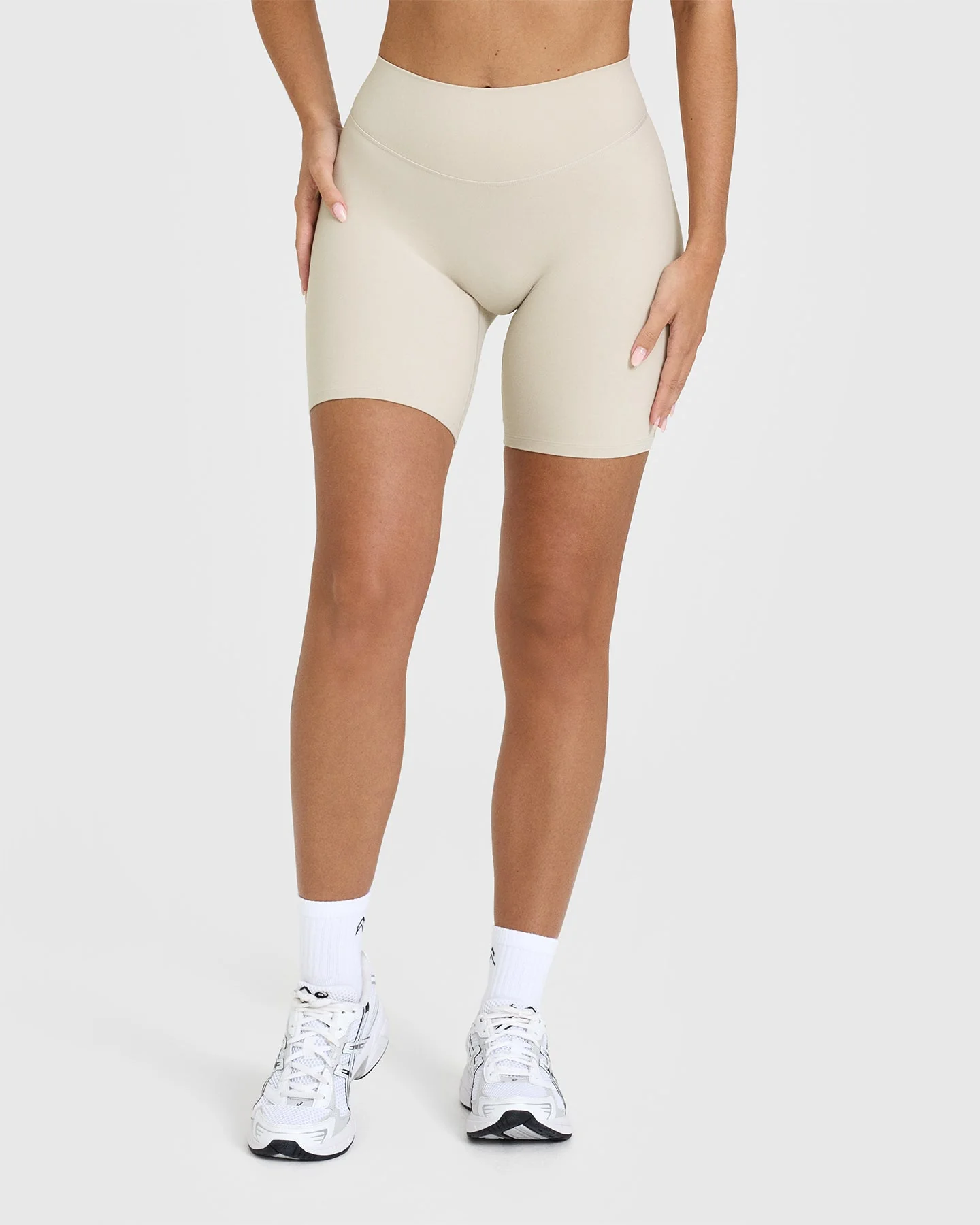SoftMotion™ Cycling Shorts 8" with White Logo | Sand - Image 2