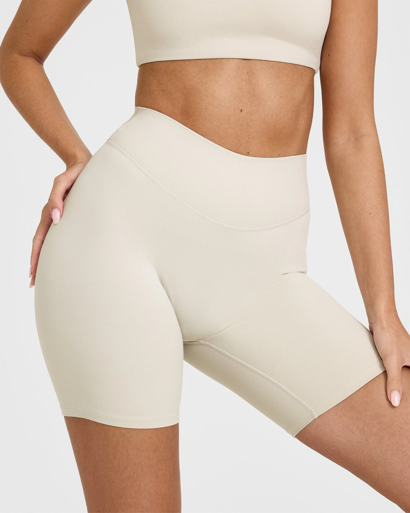 SoftMotion™ Cycling Shorts 8" with White Logo | Sand - Image 4