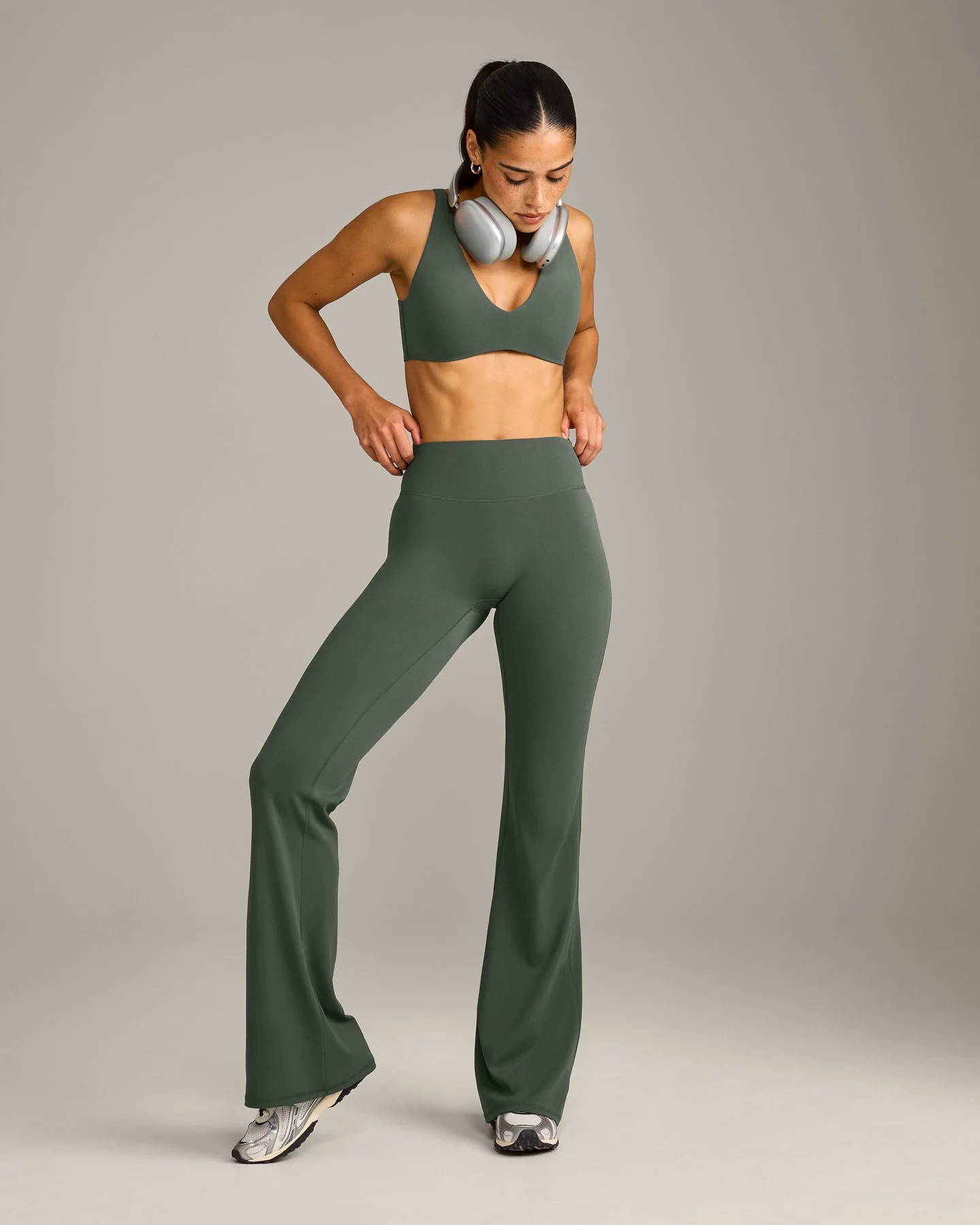 SoftMotion™ Flared Bottoms with Grey Logo | Dark Khaki - Image 4
