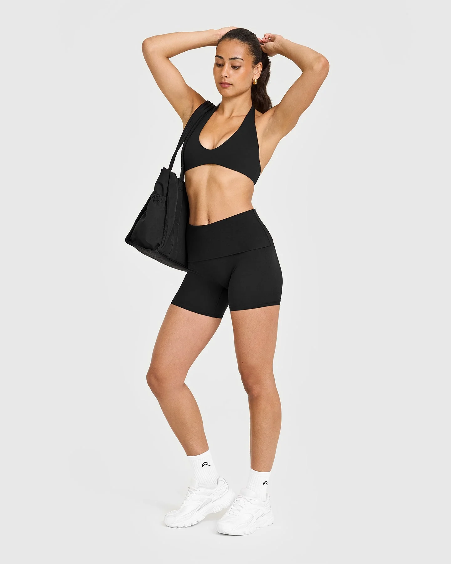 SoftMotion™ Fold Over Shorts 6" with White Logo | Black - Image 3