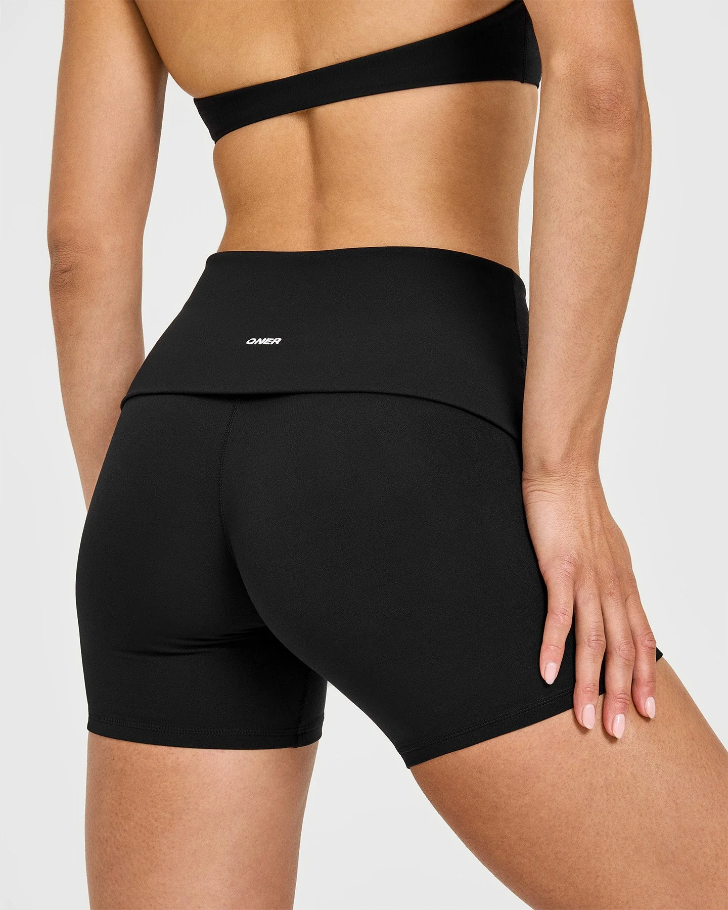 SoftMotion™ Fold Over Shorts 6" with White Logo | Black - Image 4
