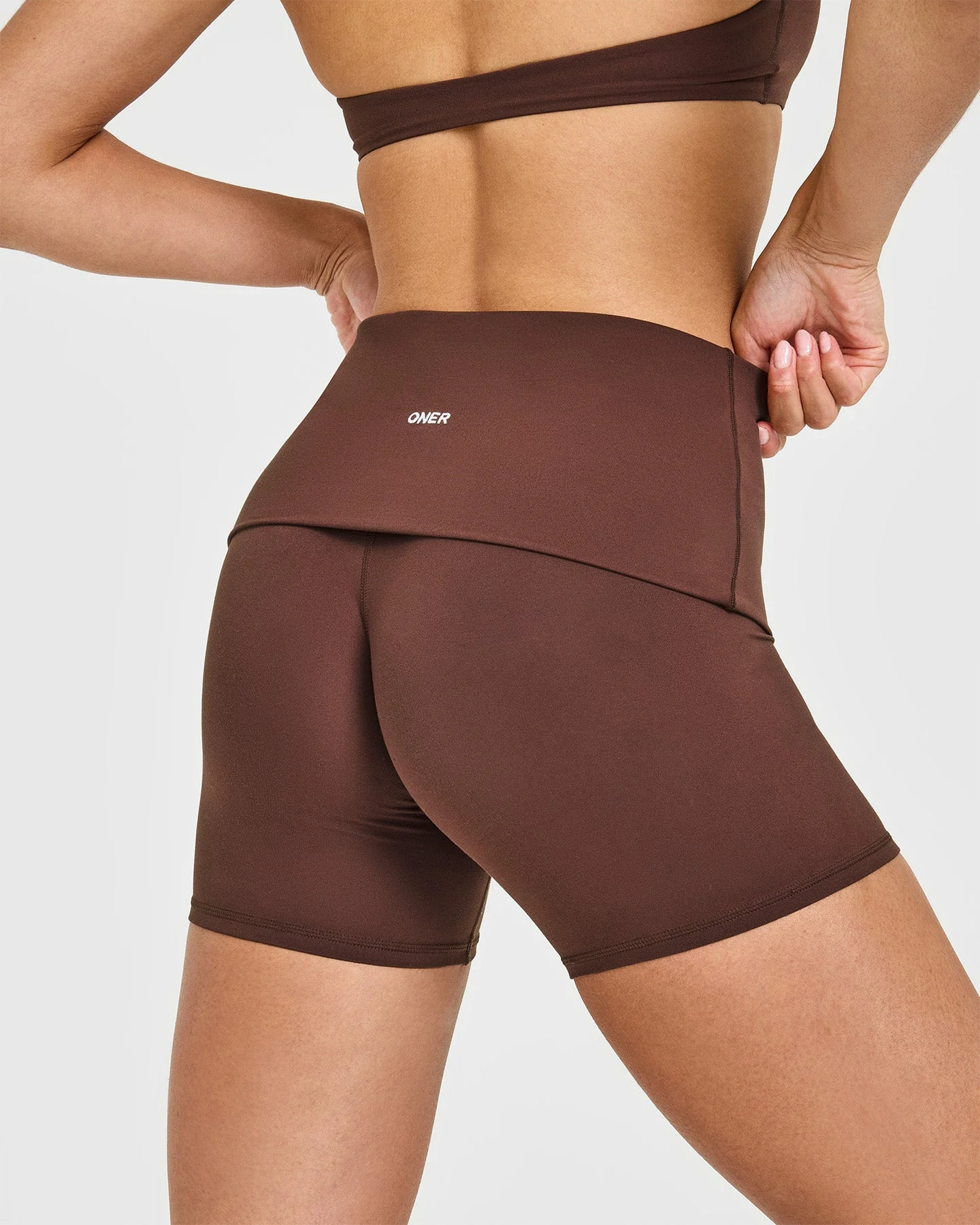 SoftMotion™ Fold Over Shorts 6" with White Logo | Espresso Brown - Image 4