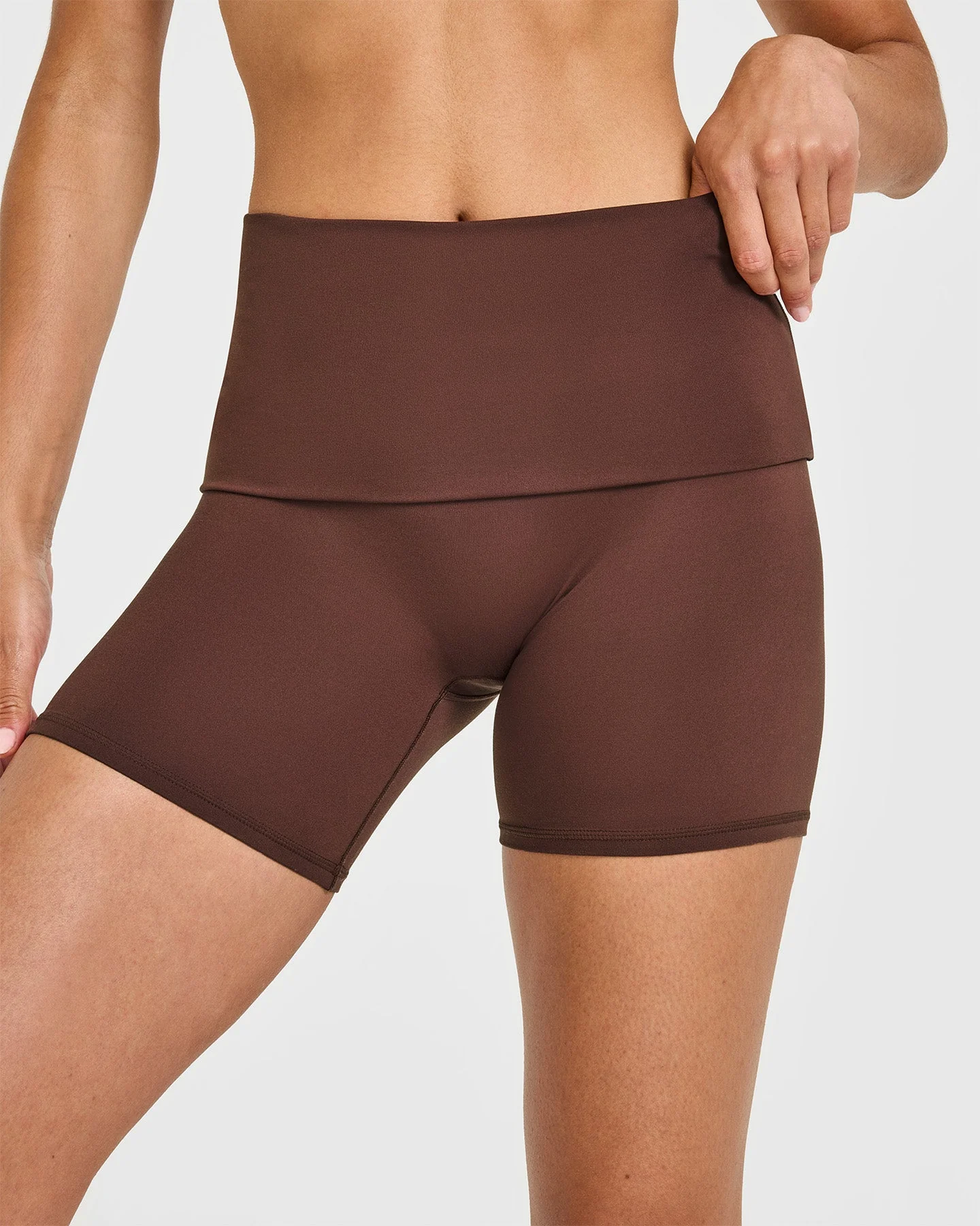 SoftMotion™ Fold Over Shorts 6" with White Logo | Espresso Brown - Image 5