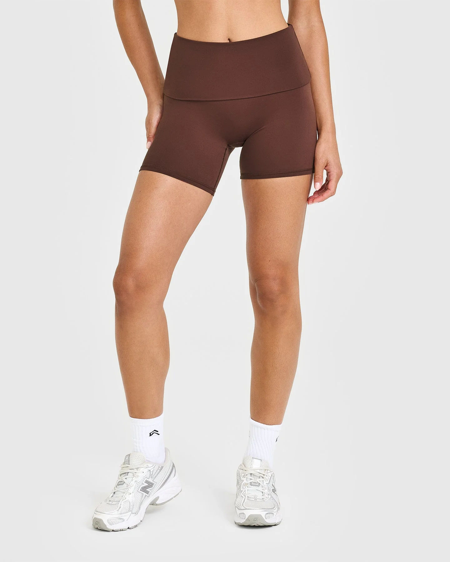 SoftMotion™ Fold Over Shorts 6" with White Logo | Espresso Brown - Image 6