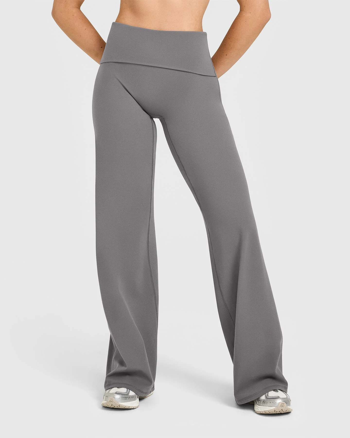 SoftMotion™ Fold Over Straight Leg Bottoms with White Logo | Ash Grey - Image 2