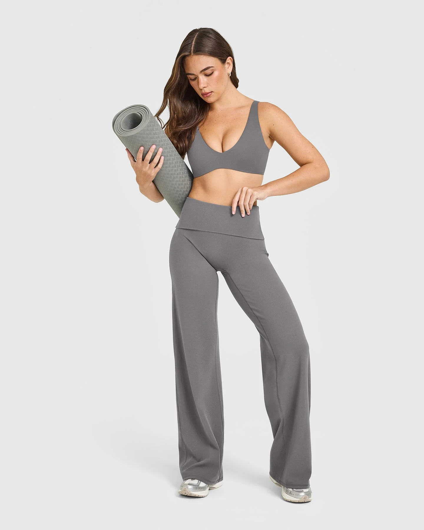 SoftMotion™ Fold Over Straight Leg Bottoms with White Logo | Ash Grey - Image 4