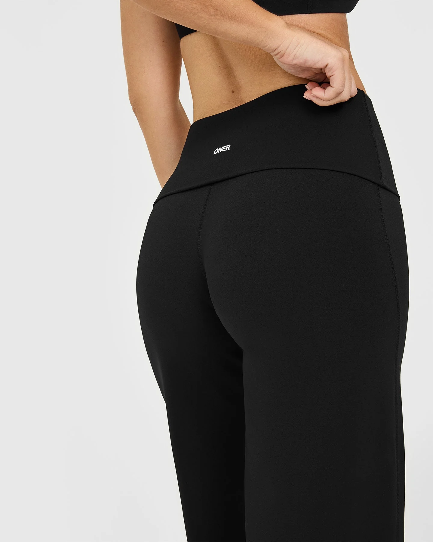 SoftMotion™ Fold Over Straight Leg Bottoms with White Logo | Black - Image 4