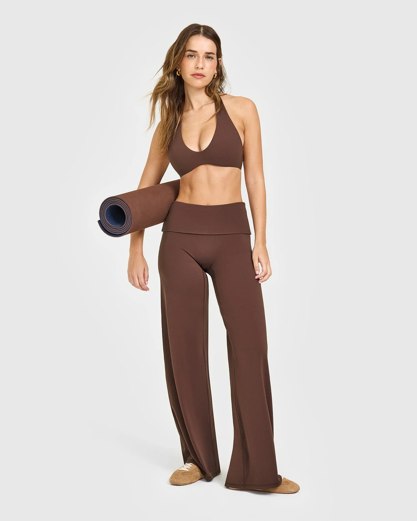 SoftMotion™ Fold Over Straight Leg Bottoms with White Logo | Espresso Brown - Image 3