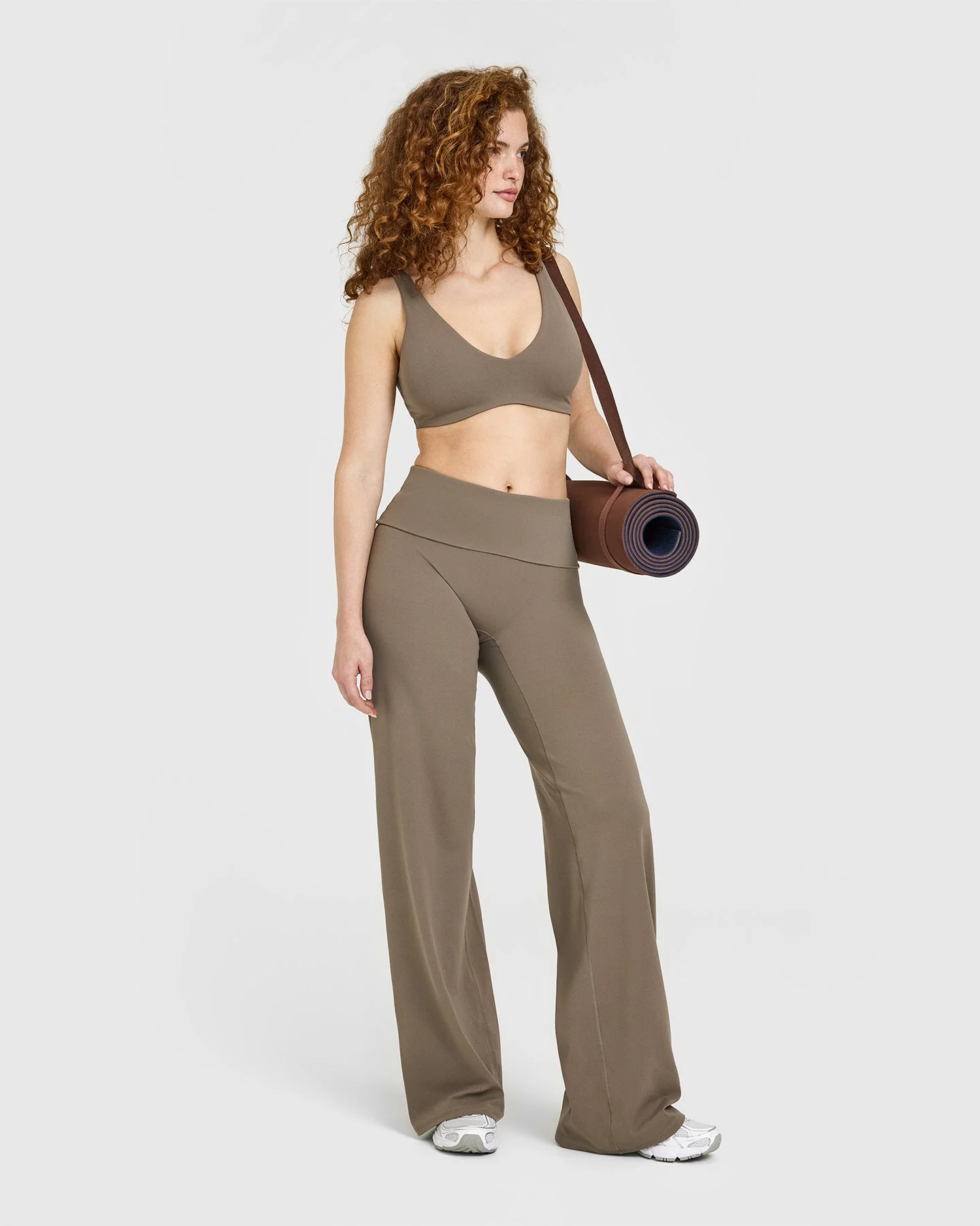 SoftMotion™ Fold Over Straight Leg Bottoms with White Logo | Moss Brown - Image 3