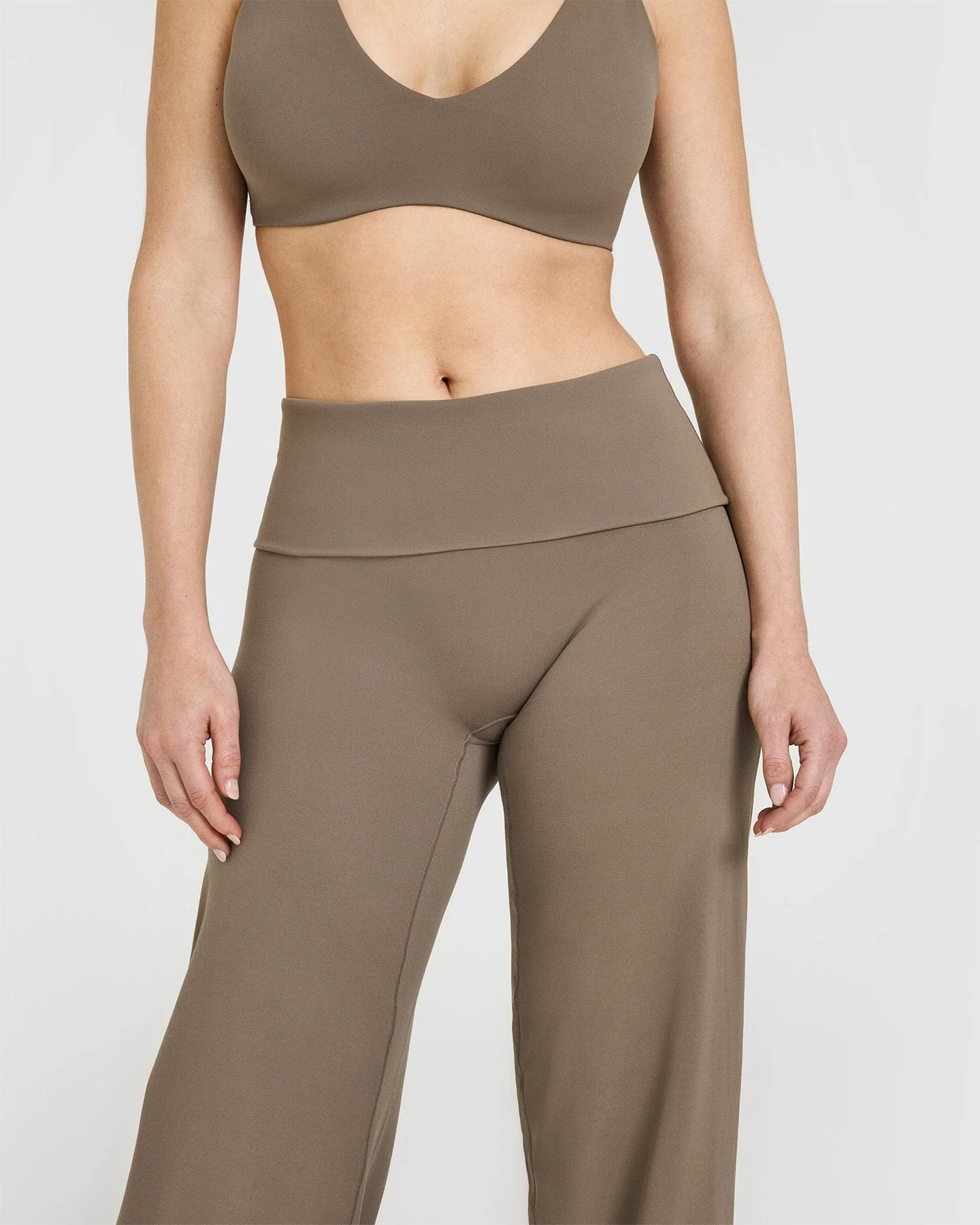 SoftMotion™ Fold Over Straight Leg Bottoms with White Logo | Moss Brown - Image 5