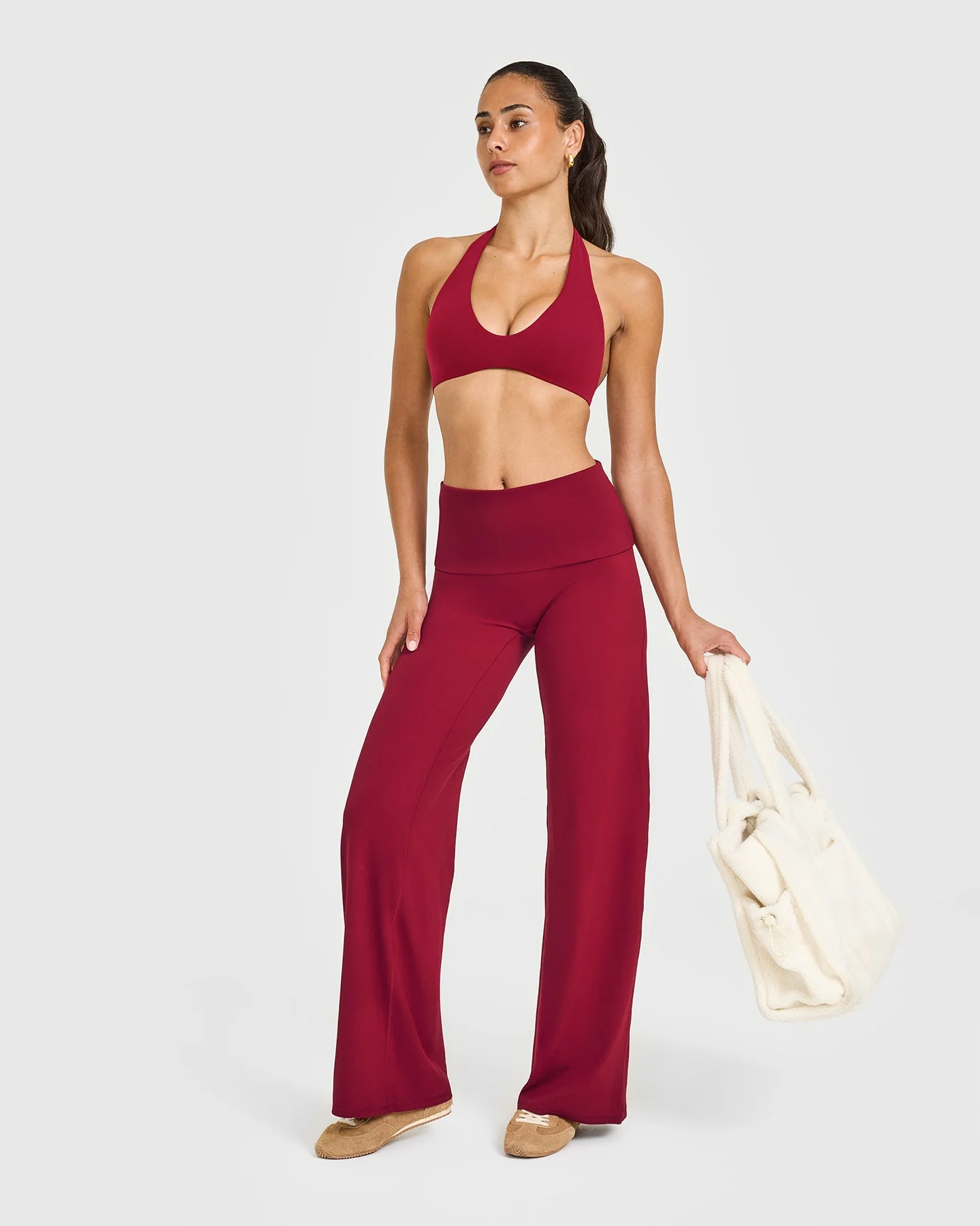 SoftMotion™ Fold Over Straight Leg Bottoms with White Logo | Ruby Red - Image 4
