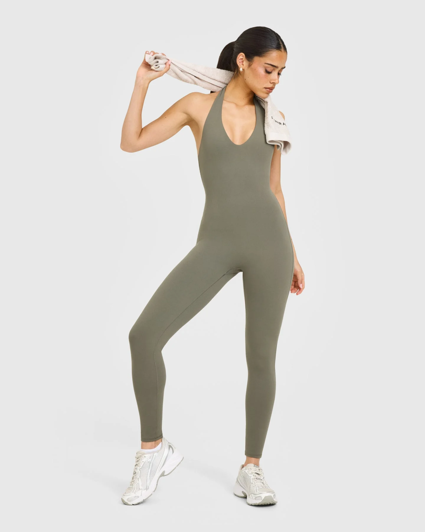 SoftMotion™ Halter Neck All In One Long with White Logo | Alpine Green - Image 3