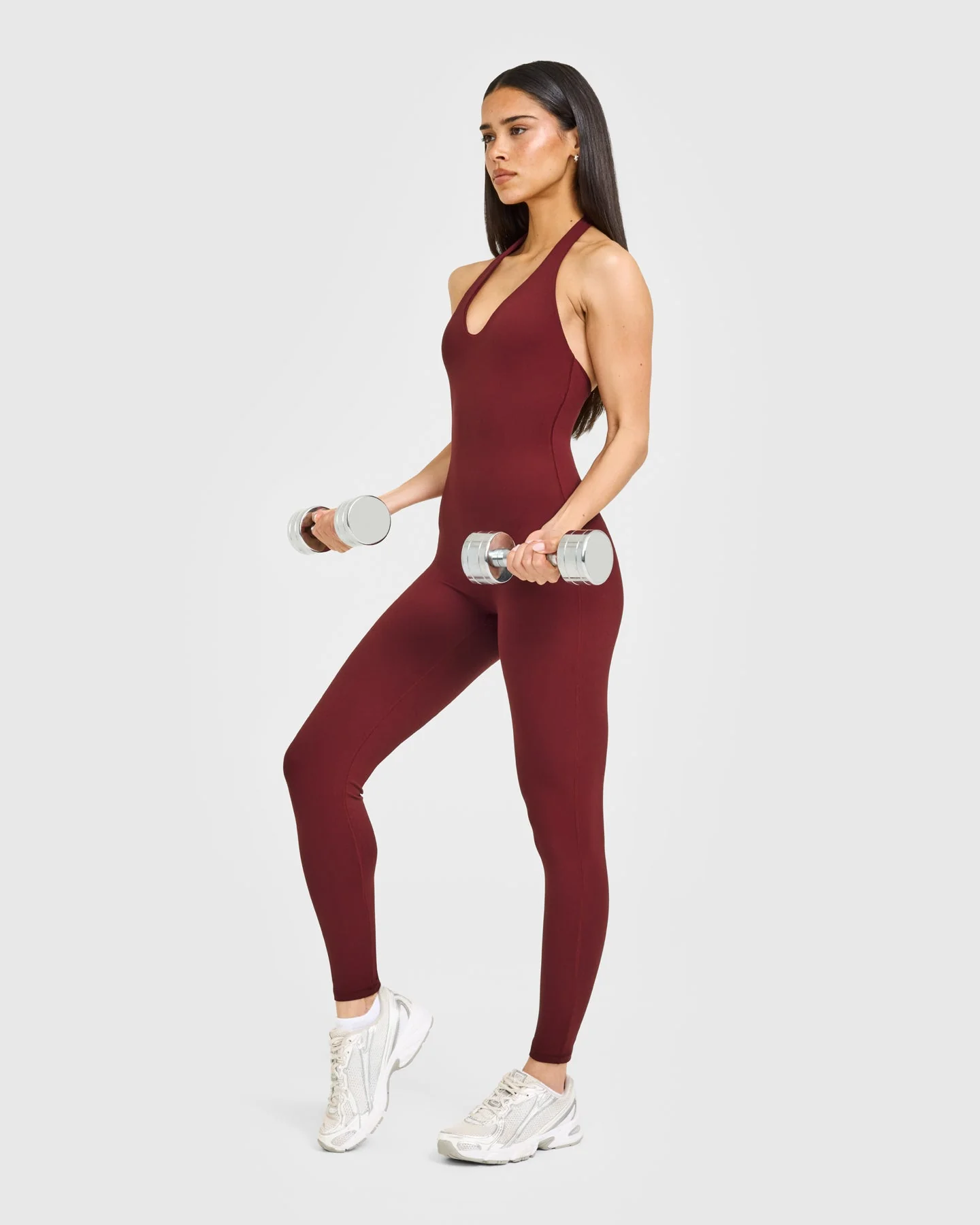 SoftMotion™ Halter Neck All In One Long with White Logo | Light Rosewood - Image 3