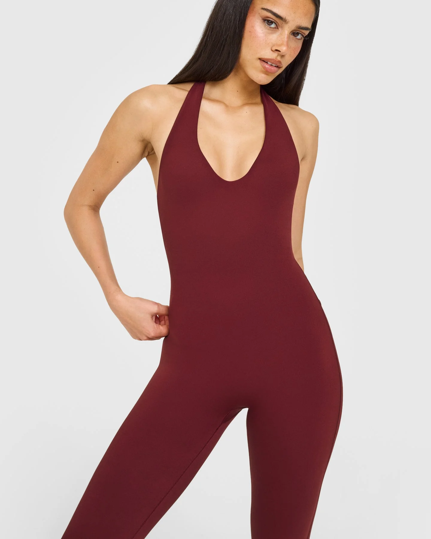 SoftMotion™ Halter Neck All In One Long with White Logo | Light Rosewood - Image 5