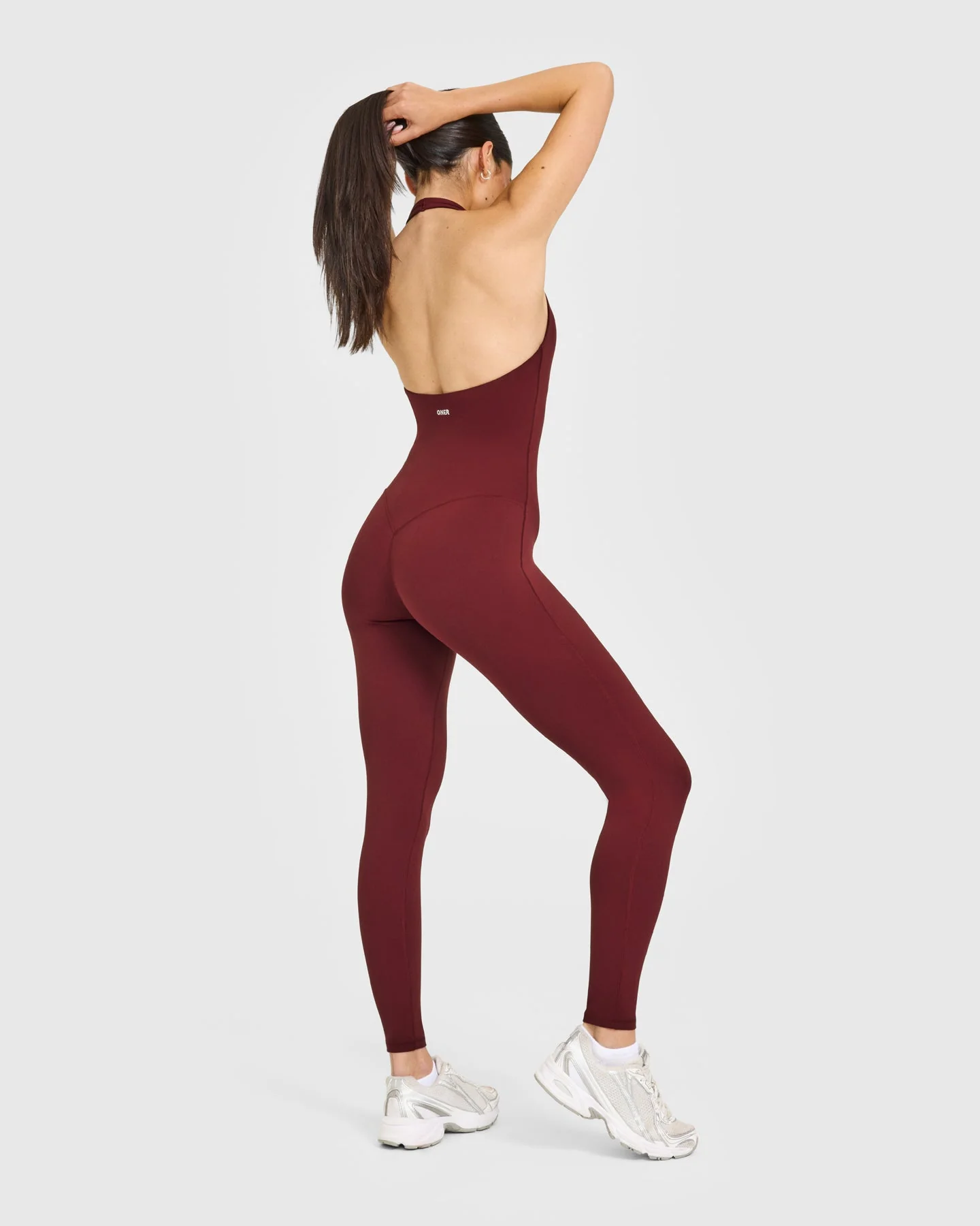 SoftMotion™ Halter Neck All In One Long with White Logo | Light Rosewood - Image 6