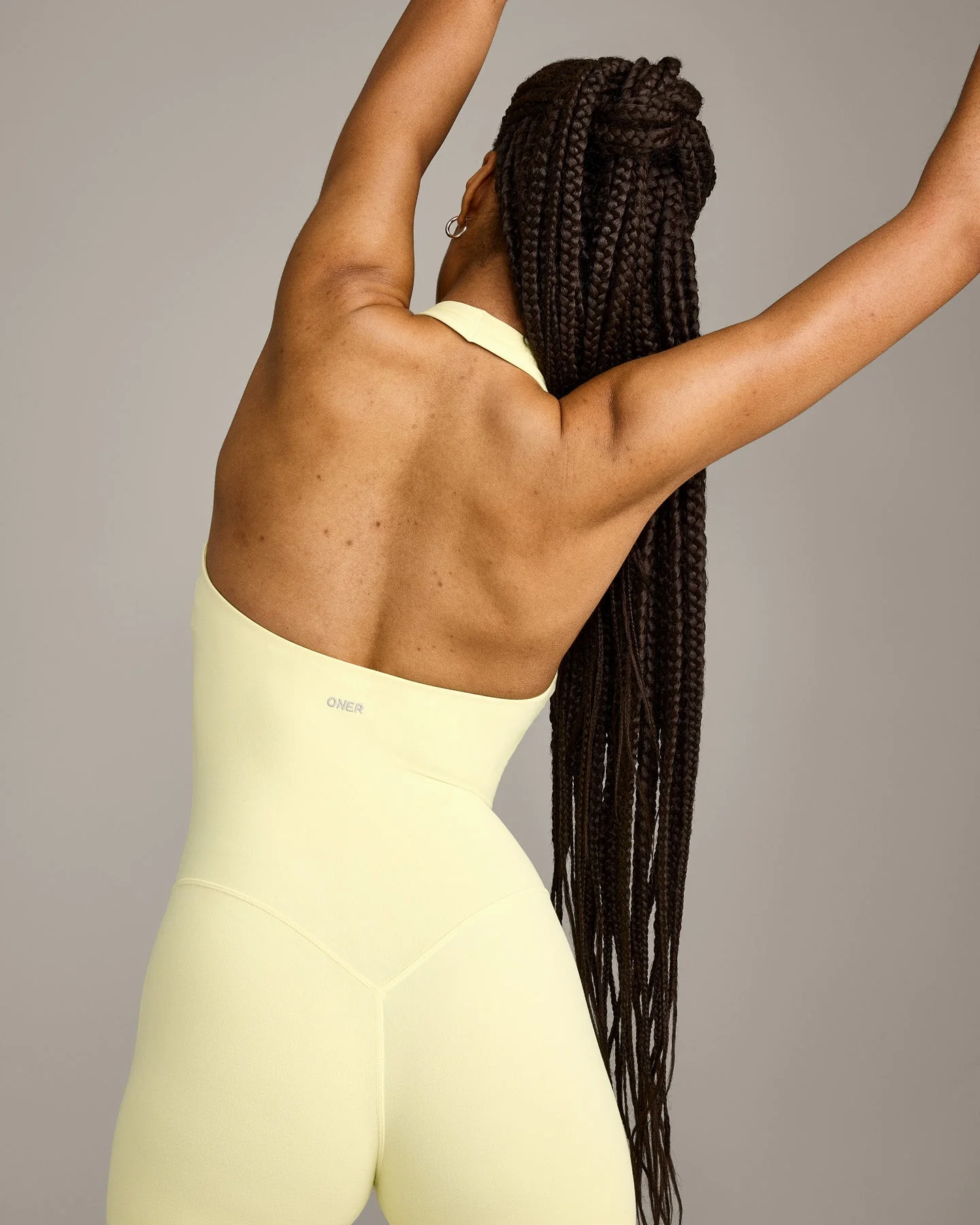 SoftMotion™ Halter Neck All In One Short with Grey Logo | Pastel Yellow - Image 5