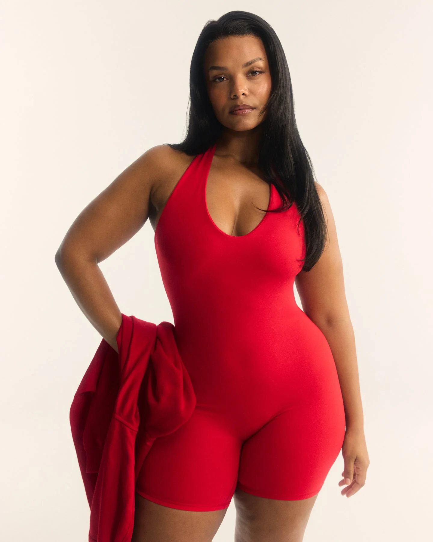 SoftMotion™ Halter Neck All In One Short with White Logo | Fiery Red - Image 2