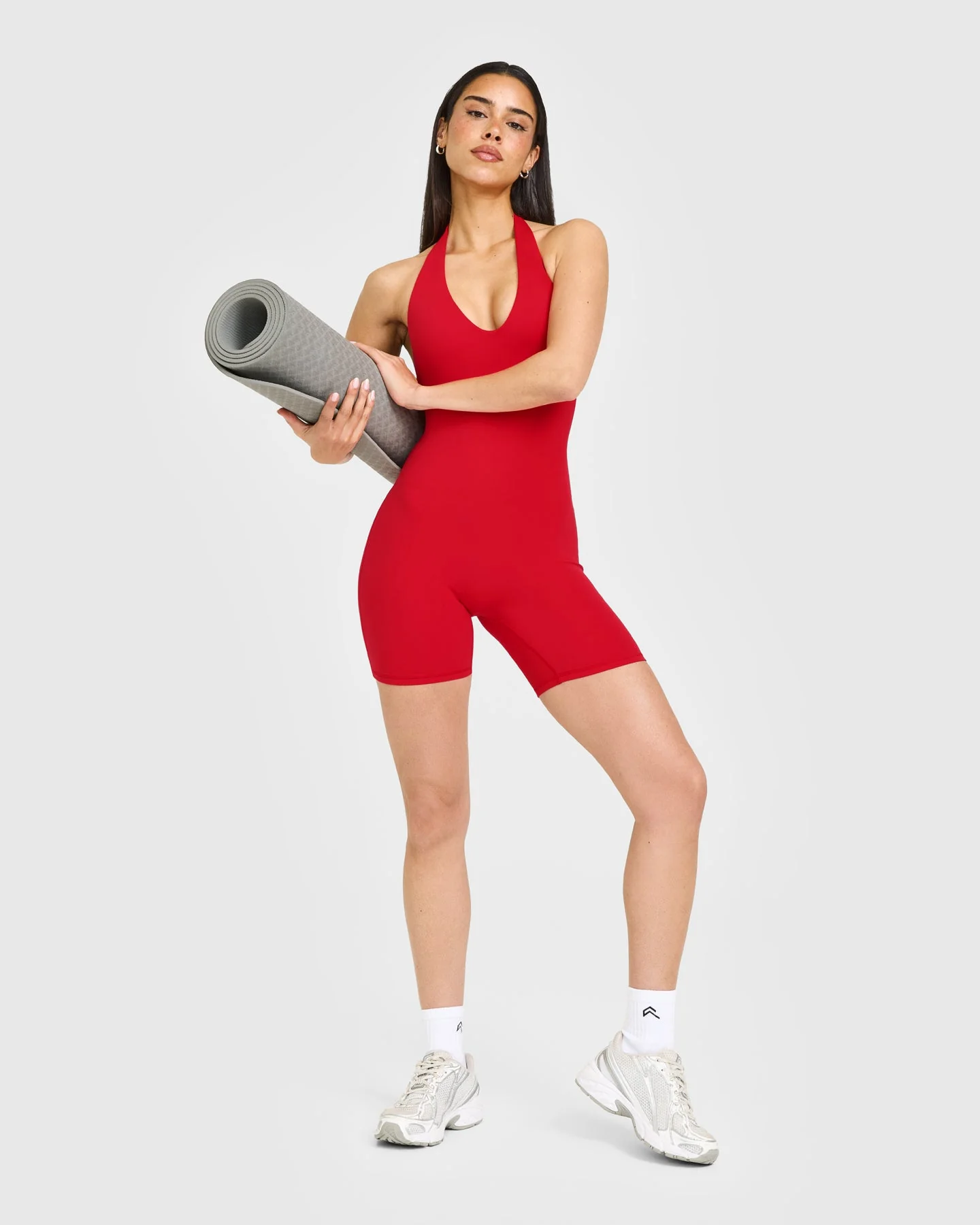 SoftMotion™ Halter Neck All In One Short with White Logo | Fiery Red - Image 3