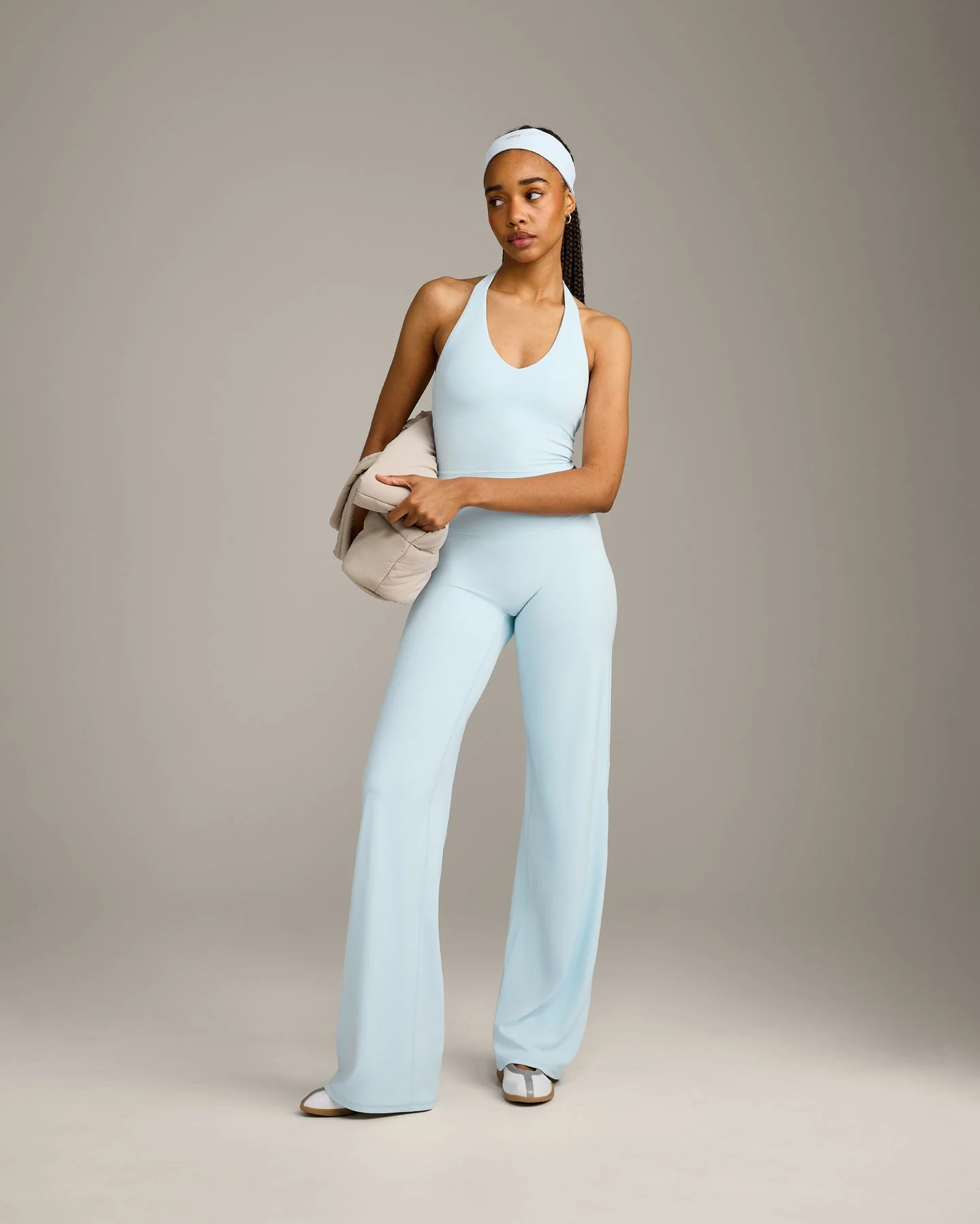 SoftMotion™ Halter Neck Mid Vest with Built in Bra Shelf with Grey Logo | Cloud Blue - Image 3
