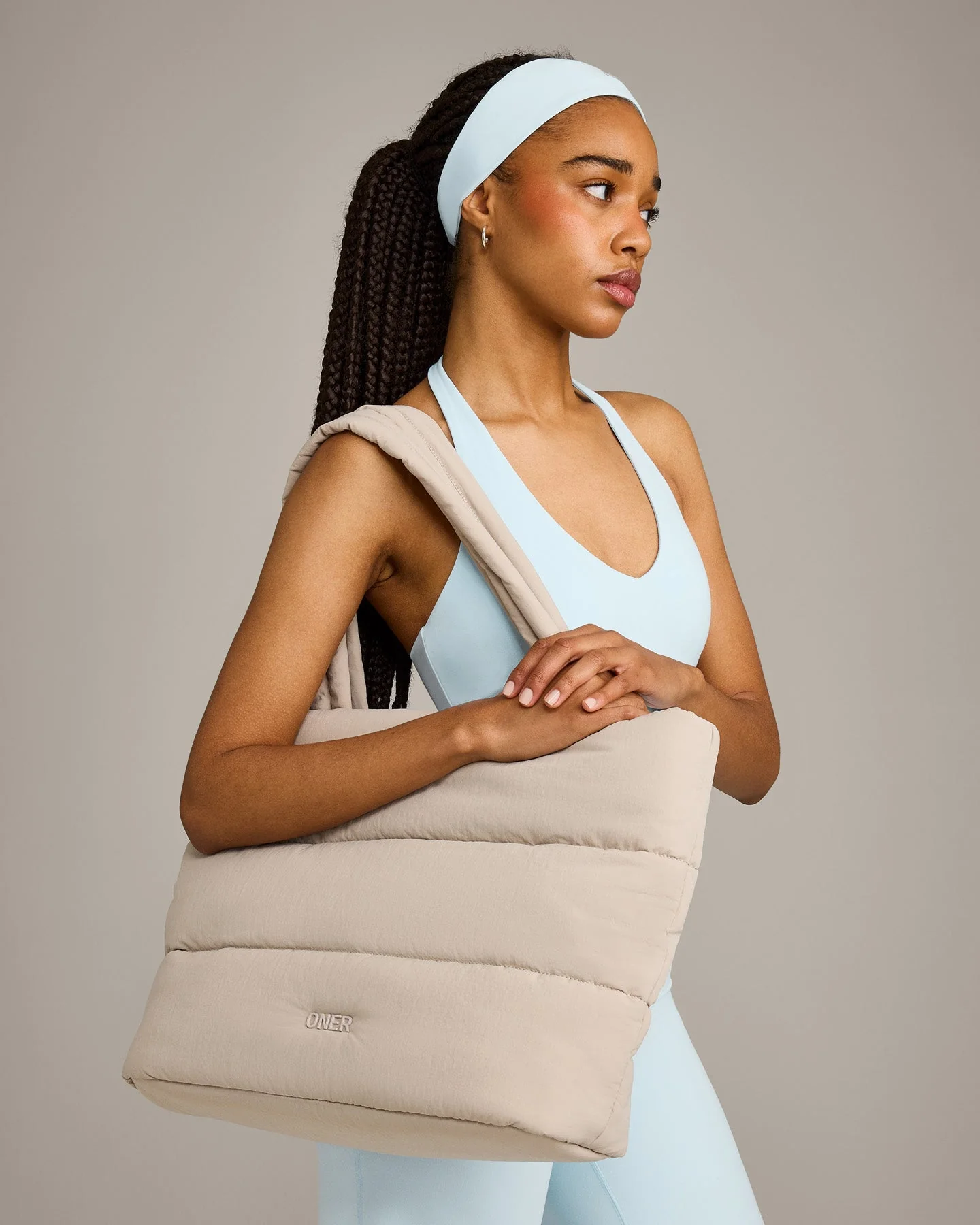 SoftMotion™ Halter Neck Mid Vest with Built in Bra Shelf with Grey Logo | Cloud Blue - Image 6