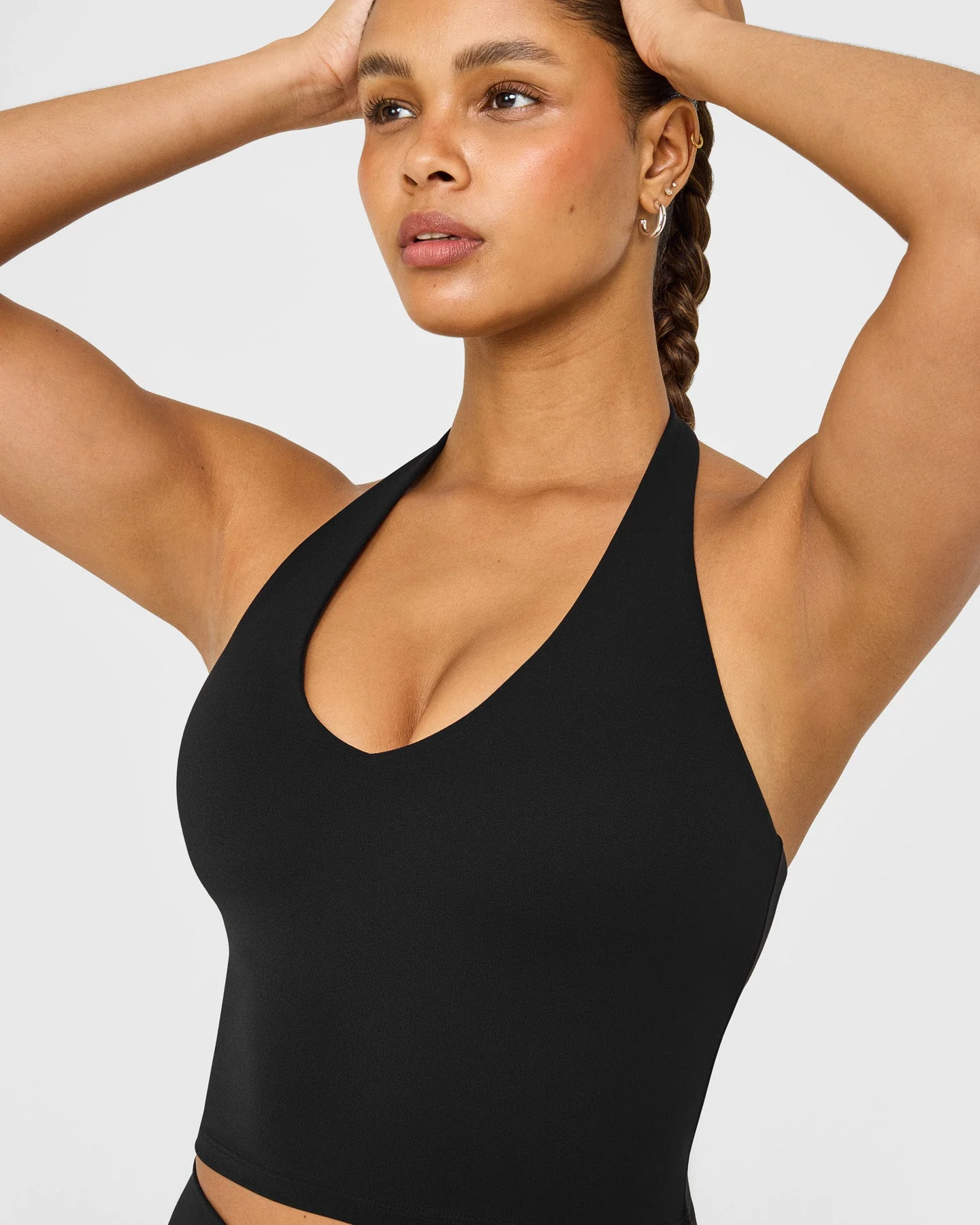 SoftMotion™ Halter Neck Mid Vest with Built in Bra Shelf with White Logo | Black - Image 5