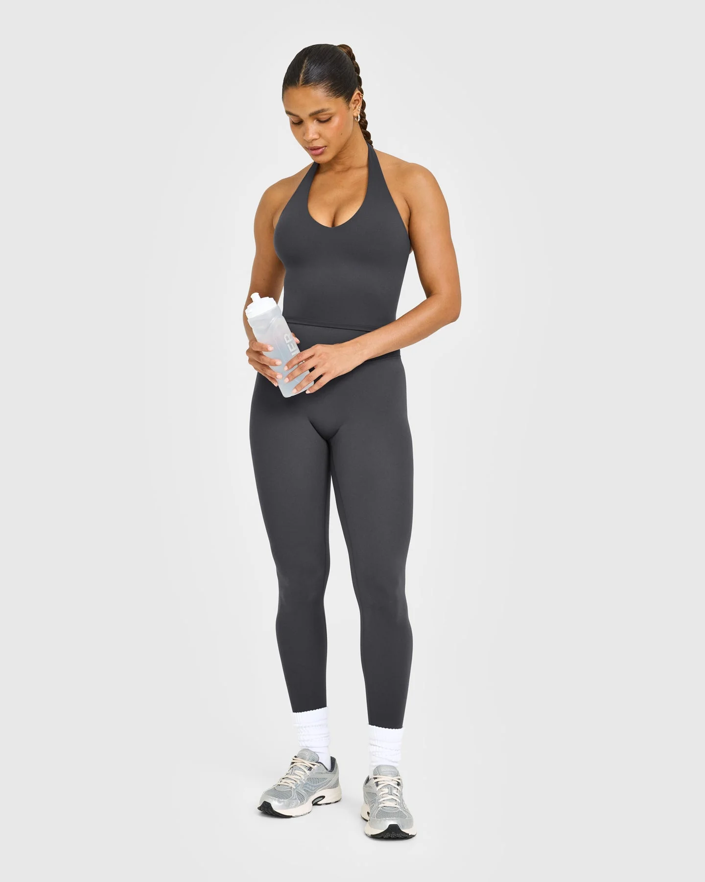 SoftMotion™ Halter Neck Mid Vest with Built in Bra Shelf with White Logo | Coal - Image 3
