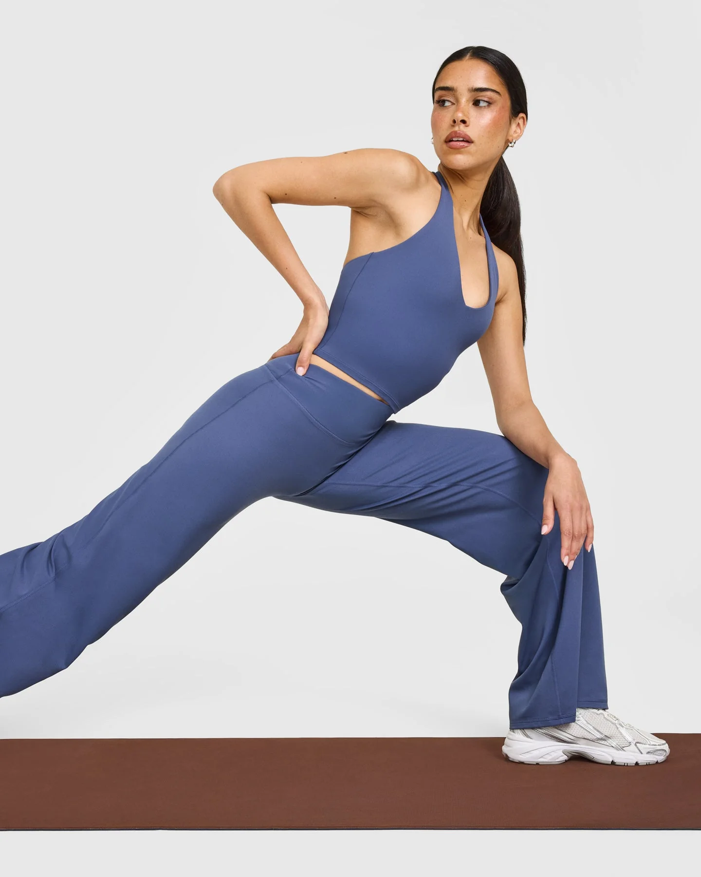 SoftMotion™ Halter Neck Mid Vest with Built in Bra Shelf with White Logo | Slate Blue - Image 6