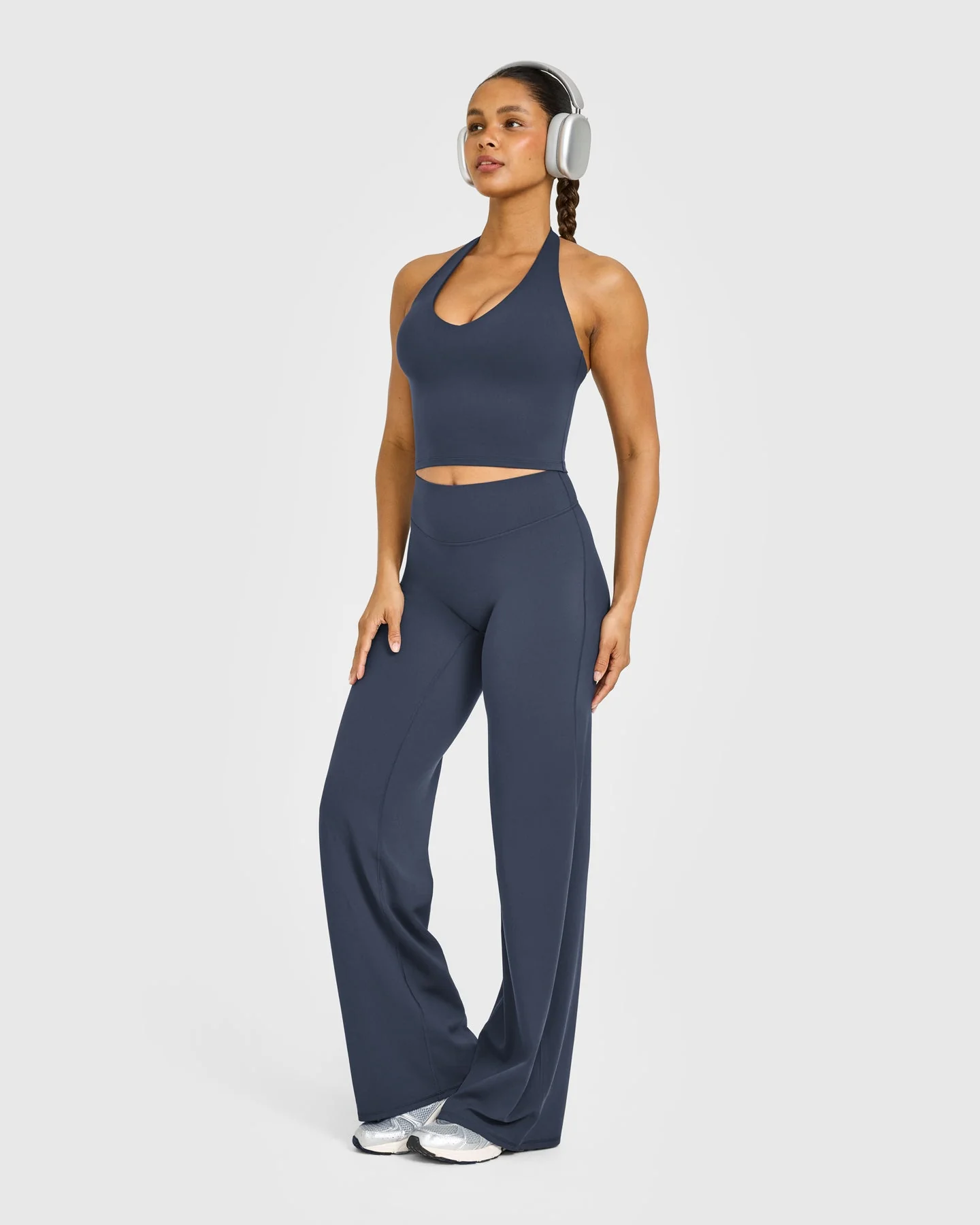 SoftMotion™ Halter Neck Mid Vest with Built in Bra Shelf with White Logo | True Blue - Image 3