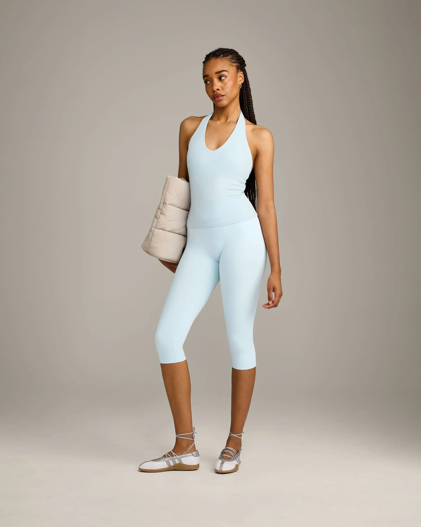 SoftMotion™ Halter Neck Vest with Built in Bra Shelf with Grey Logo | Cloud Blue - Image 3