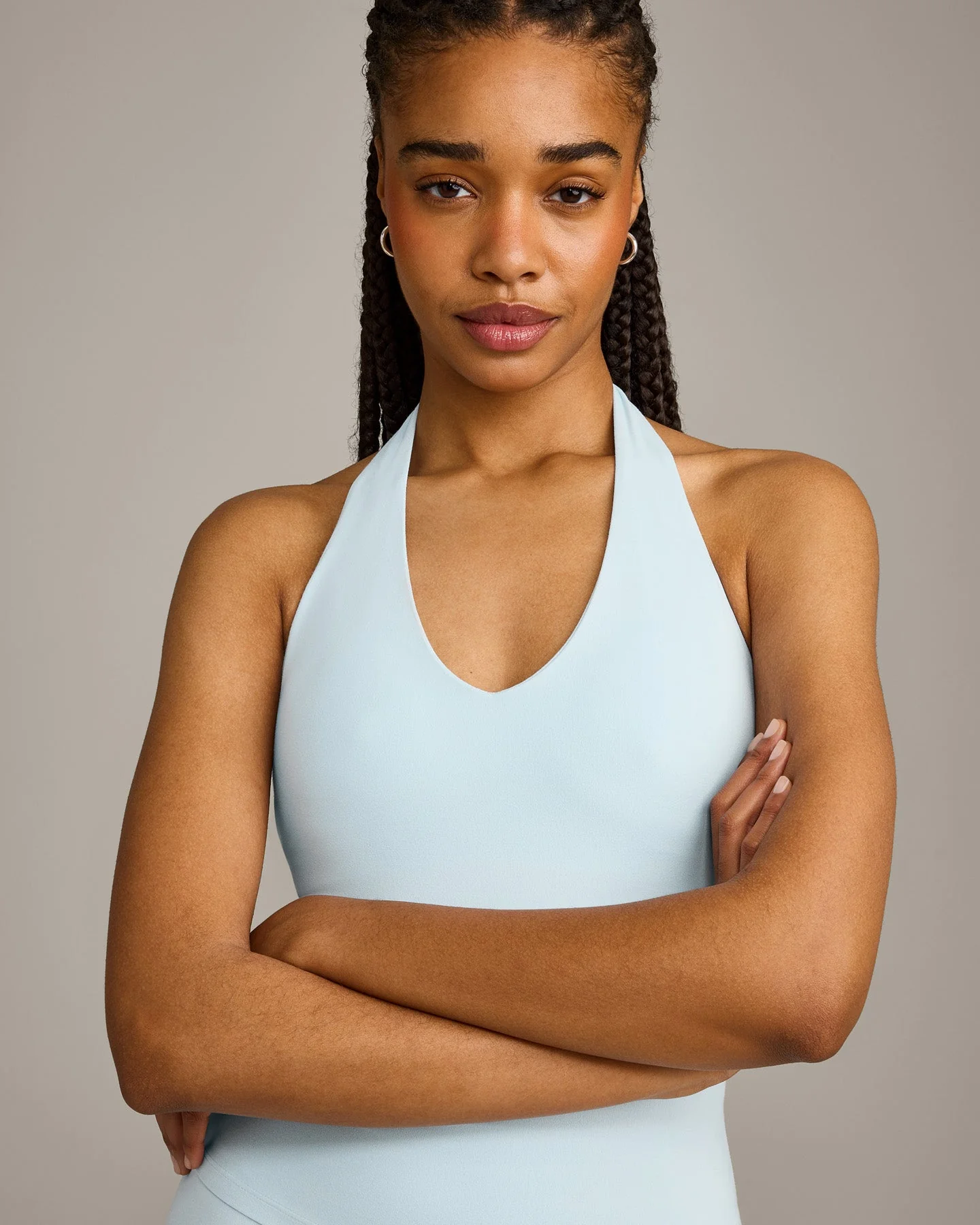 SoftMotion™ Halter Neck Vest with Built in Bra Shelf with Grey Logo | Cloud Blue - Image 4