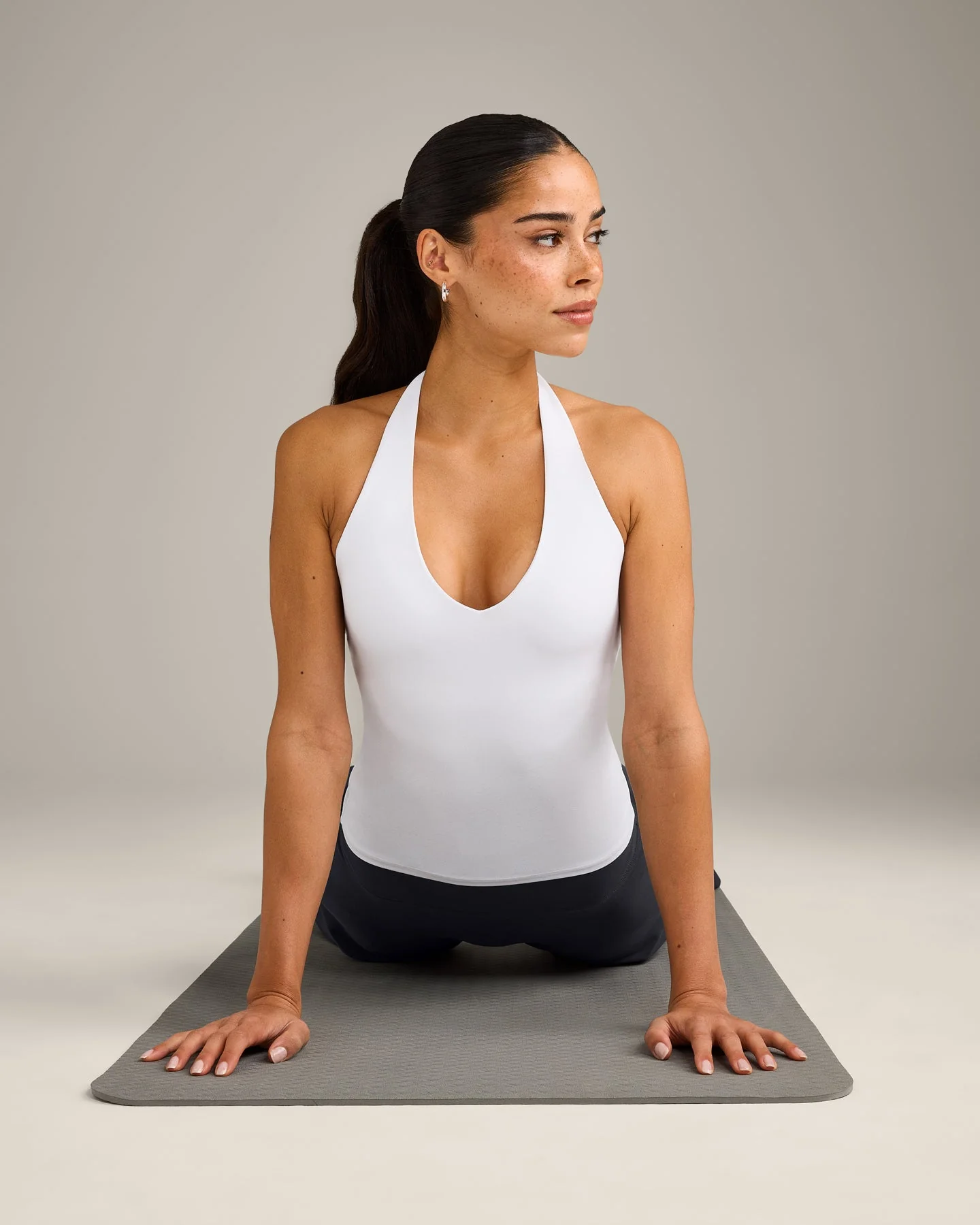 SoftMotion™ Halter Neck Vest with Built in Bra Shelf with Grey Logo | White - Image 2