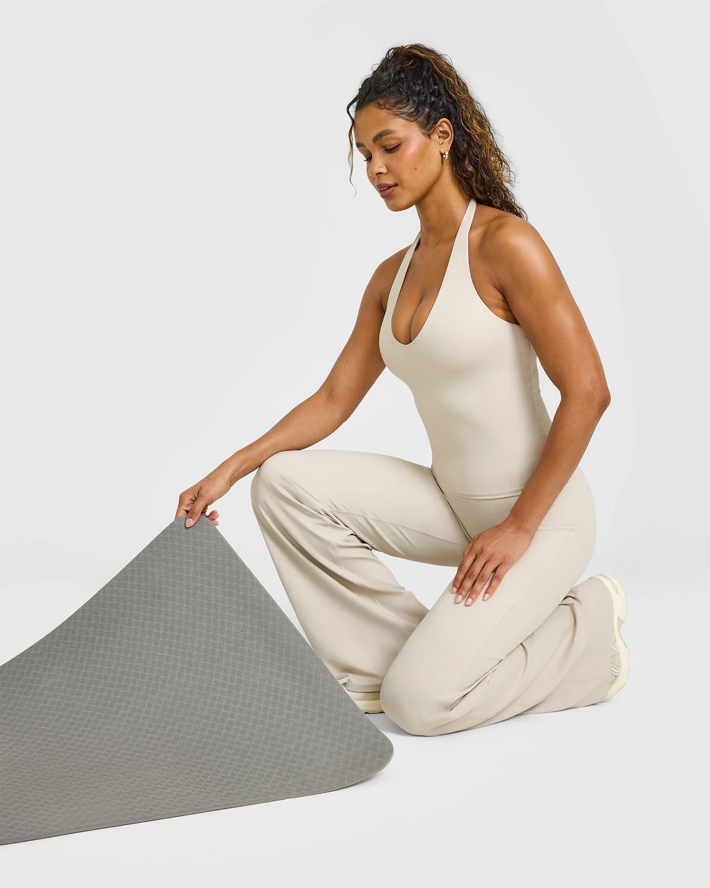 SoftMotion™ Halter Neck Vest with Built in Bra Shelf with White Logo | Sand - Image 6