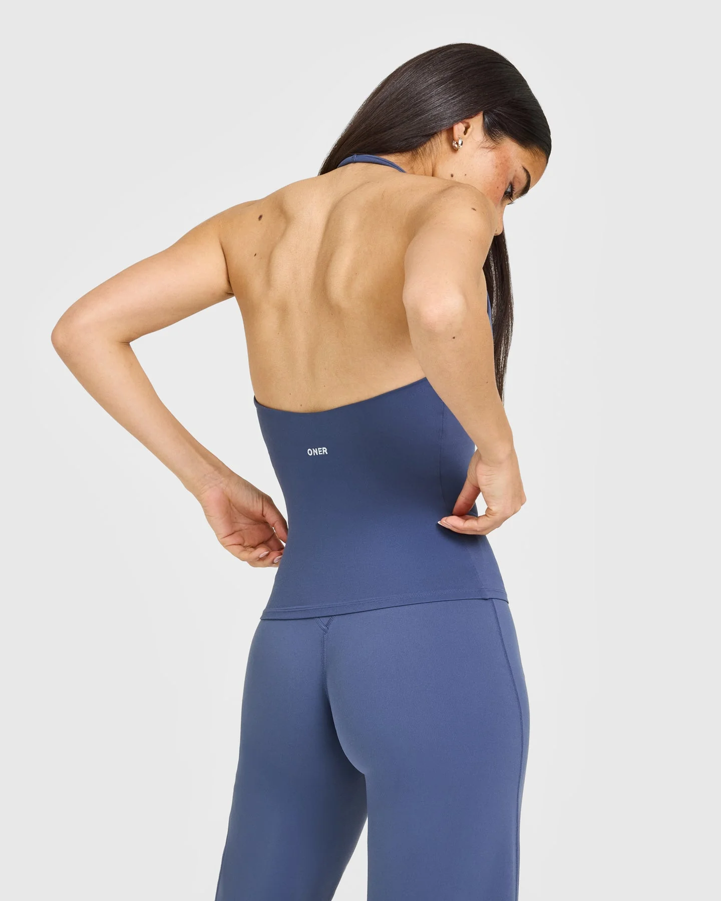 SoftMotion™ Halter Neck Vest with Built in Bra Shelf with White Logo | Slate Blue - Image 6