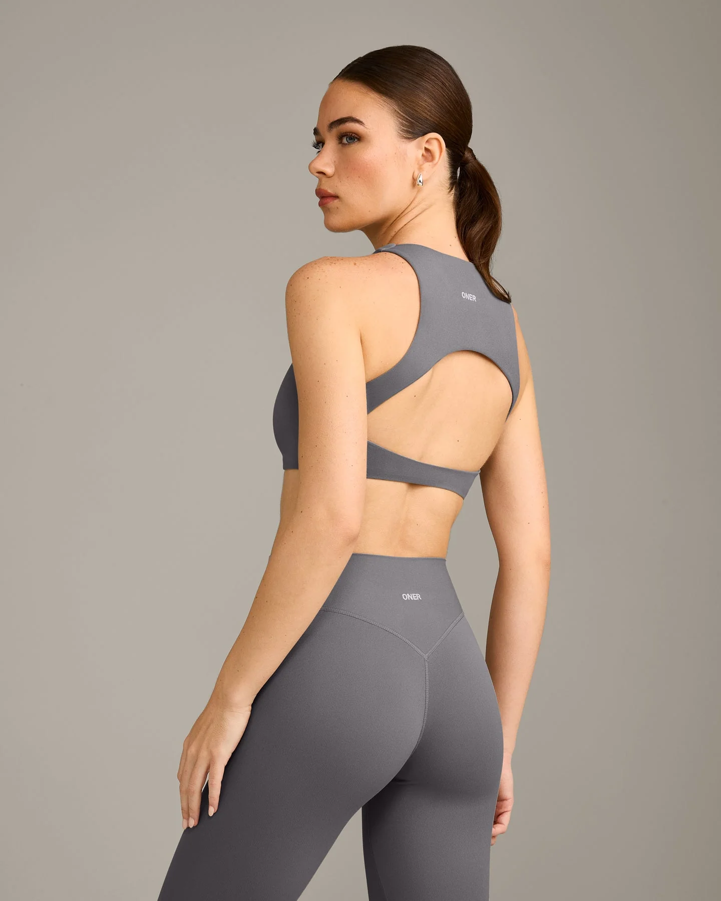 SoftMotion™ High Neck Sports Bra with Grey Logo | Ash Grey - Image 5