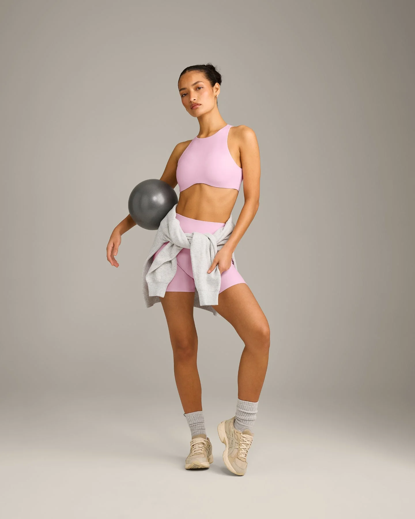 SoftMotion™ High Neck Sports Bra with Grey Logo | Chalk Pink - Image 3