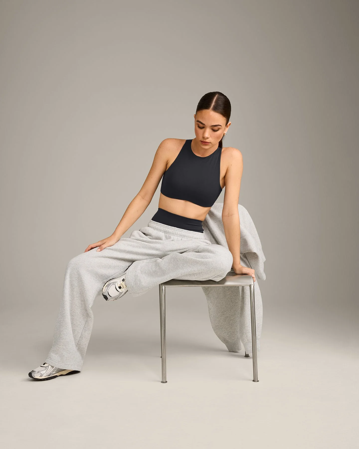 SoftMotion™ High Neck Sports Bra with Grey Logo | Coal - Image 3