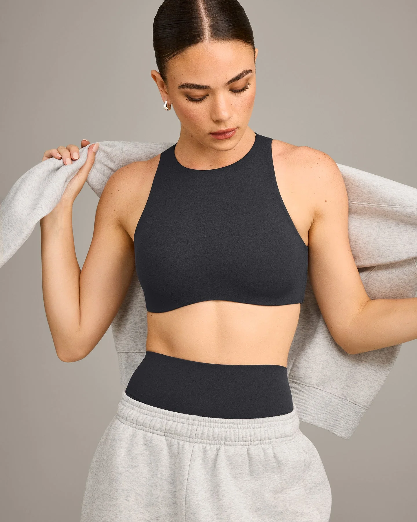 SoftMotion™ High Neck Sports Bra with Grey Logo | Coal - Image 4