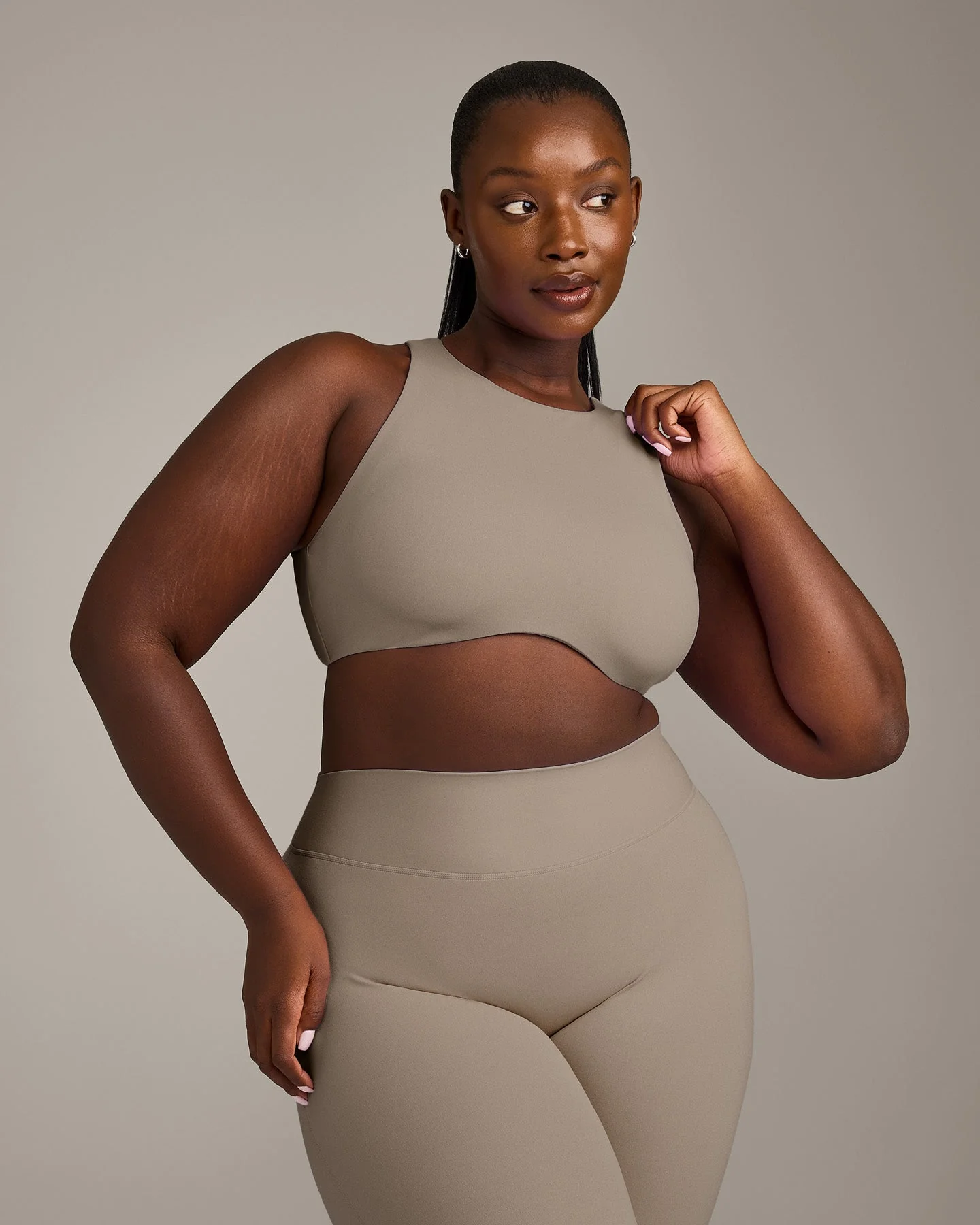 SoftMotion™ High Neck Sports Bra with Grey Logo | Minky